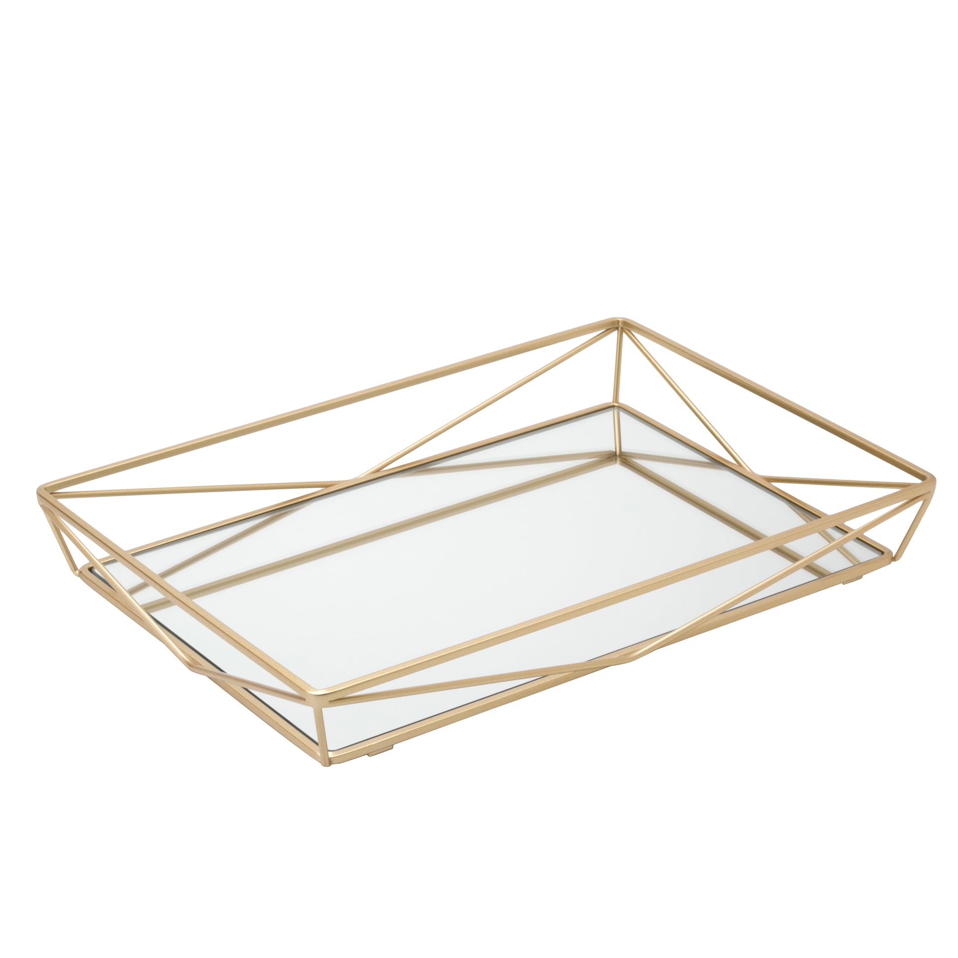 Home Details Large Geometric Mirrored Vanity Tray Makeup Organizer in Satin Gold
