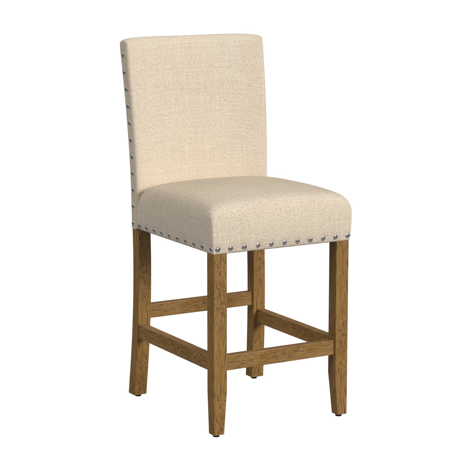 HomePop 24" Indoor Upholstered Counter Stool with Nailhead Trim, Flax