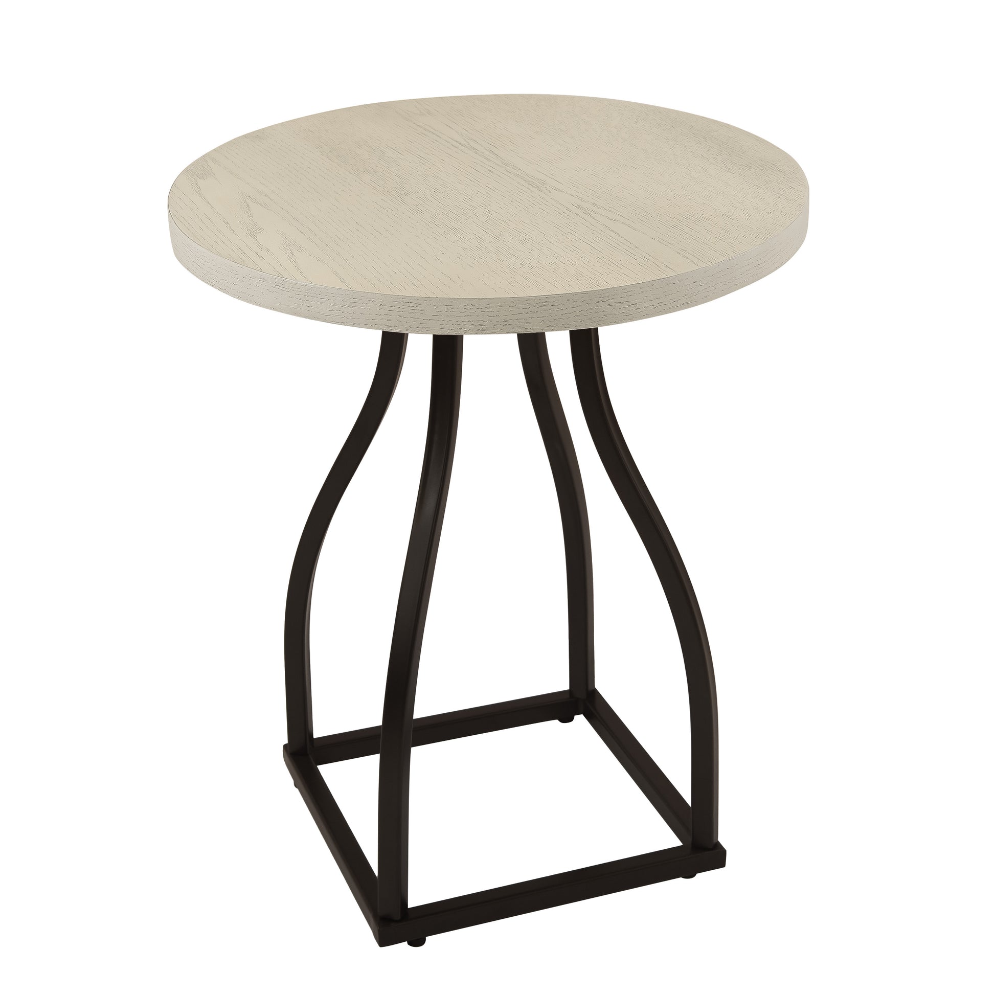 HomePop Lindsay Modern Wood & Metal Round Accent End Table, Black/Whitewash