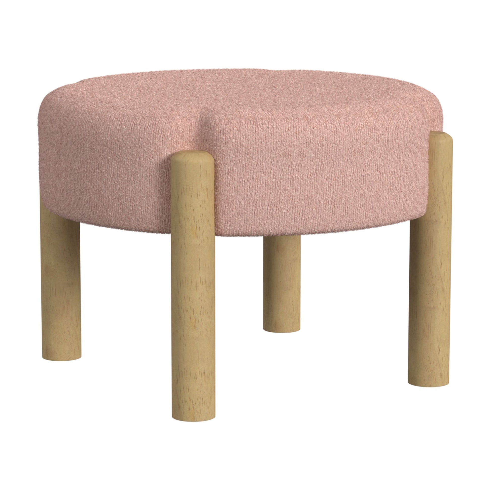 HomePop Luna Round Upholstered Ottoman, Pink Boucle