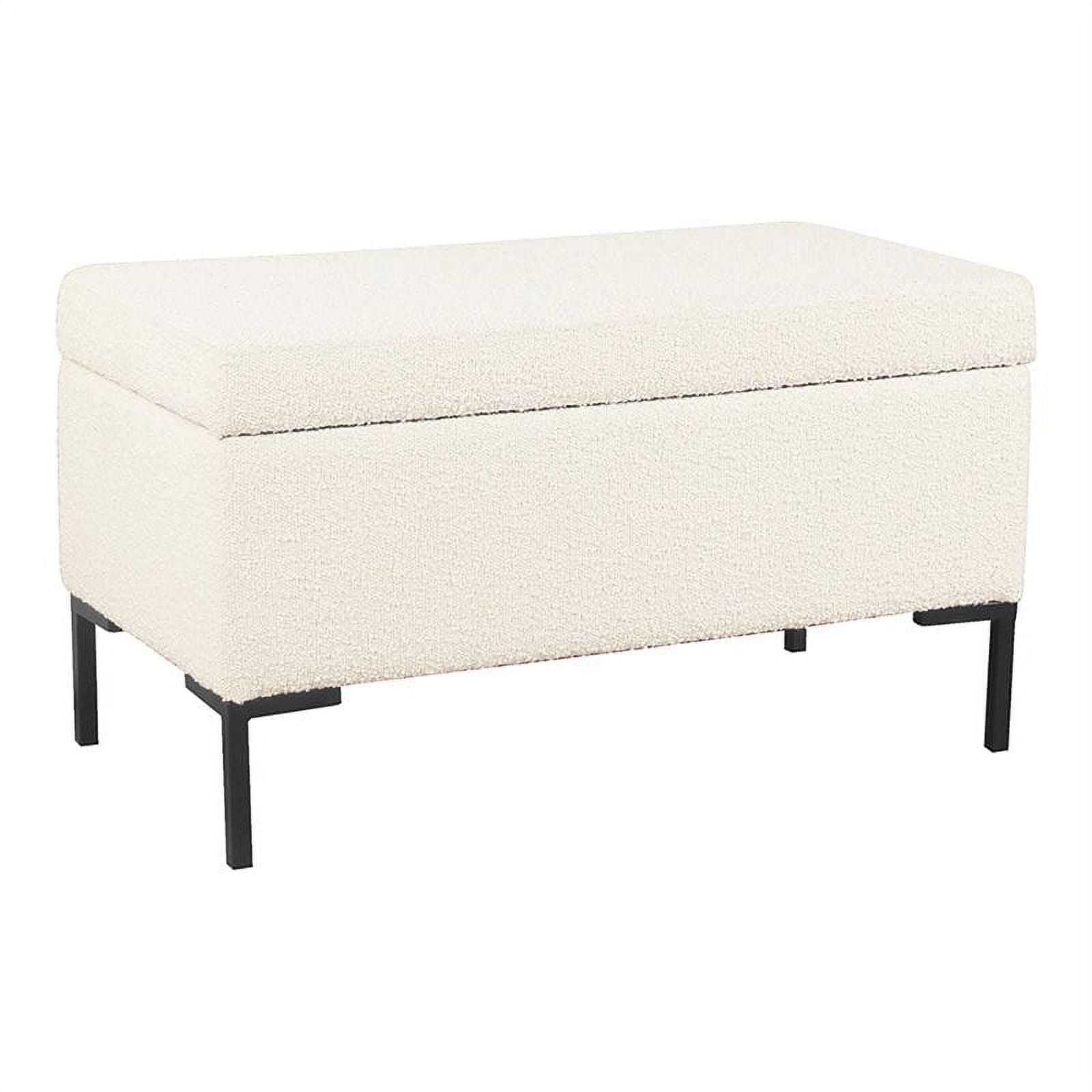 HomePop Medium Storage Bench with Metal Legs, 32"W x 16.5"D x 17.5"H, Cream Boucle