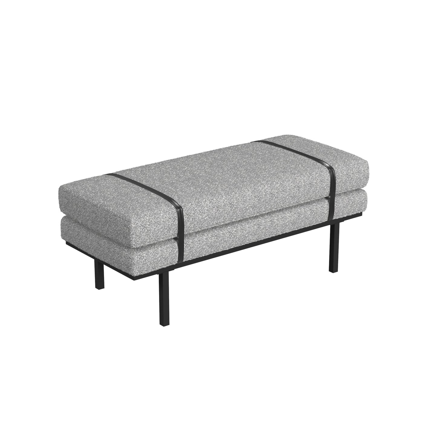 HomePop Modern Industrial Upholstered Bench with Metal Base, 46"W x 20"D x 18"H, White Boucle/Black