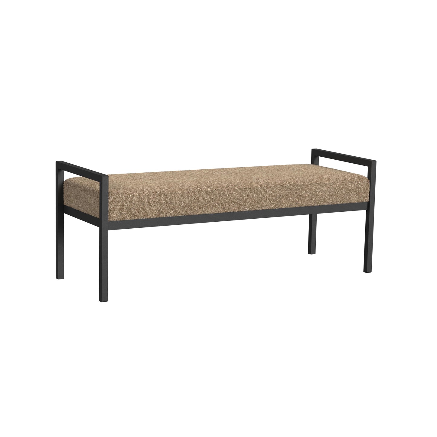 HomePop Modern Metal & Upholstered Bench, 49.5"W x 17.25"D x 19"H, Brown Boucle/Black