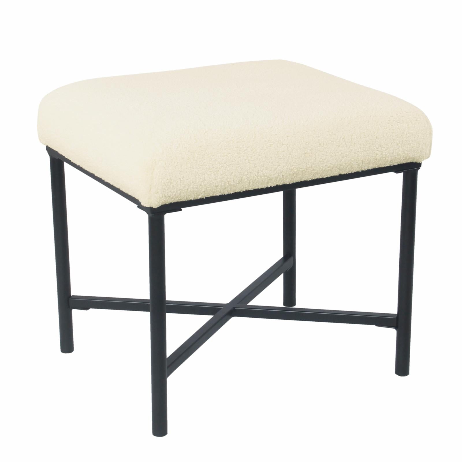 HomePop Square Metal Ottoman - Cream Faux Sheepskin