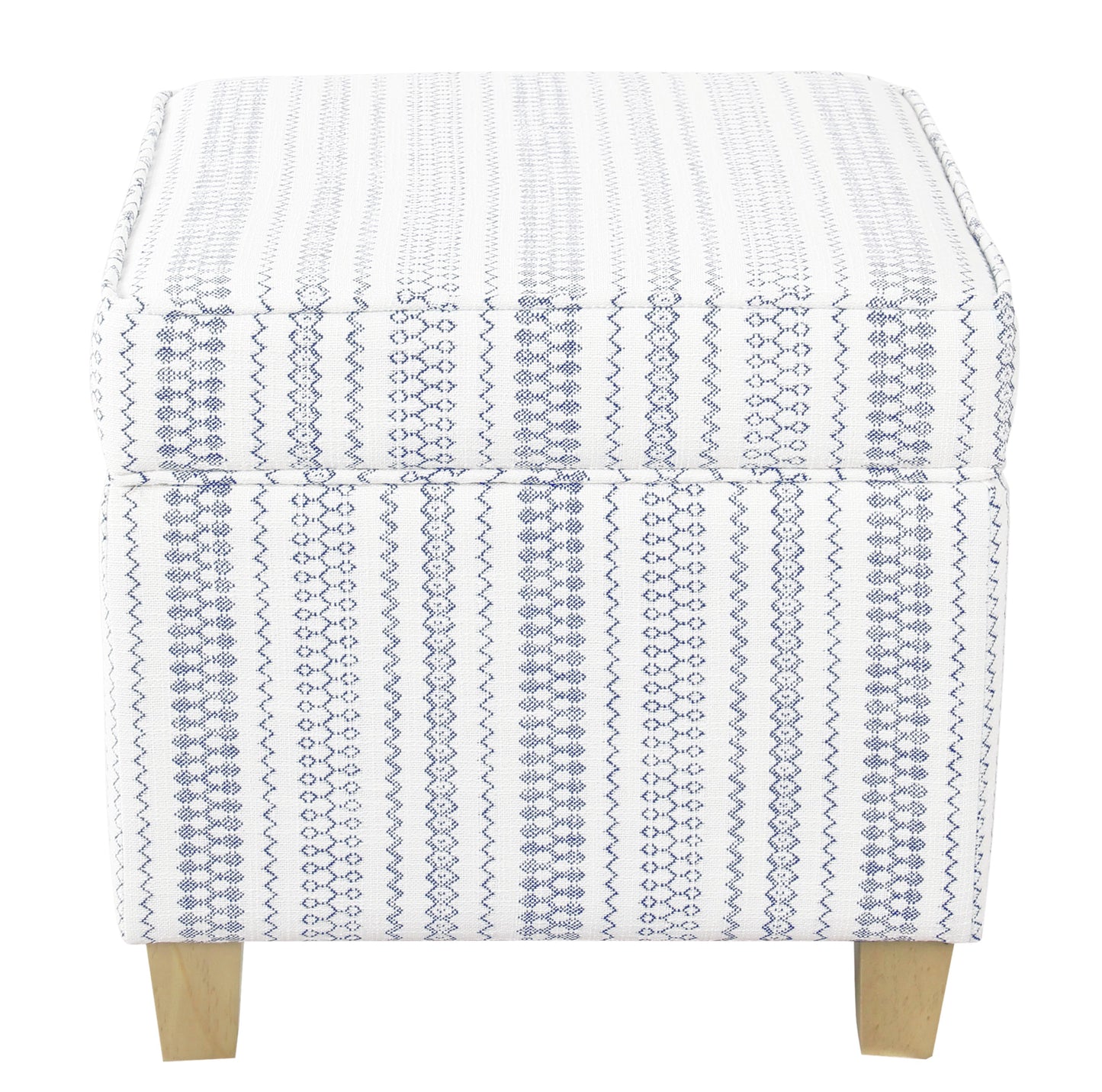 HomePop Square Transitional Wood and Fabric Ottoman with Lift Off Lid in Blue