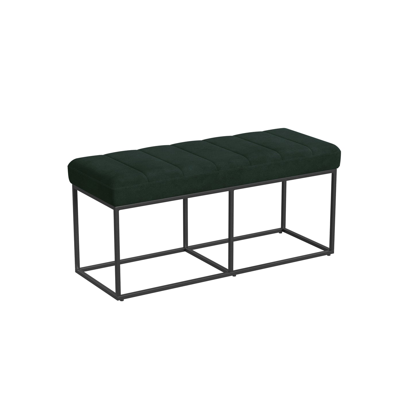 HomePop Theodore Metal & Faux Suede Bench, 42.5"W x 16"D x 19"H, Deep Forest Green/Black