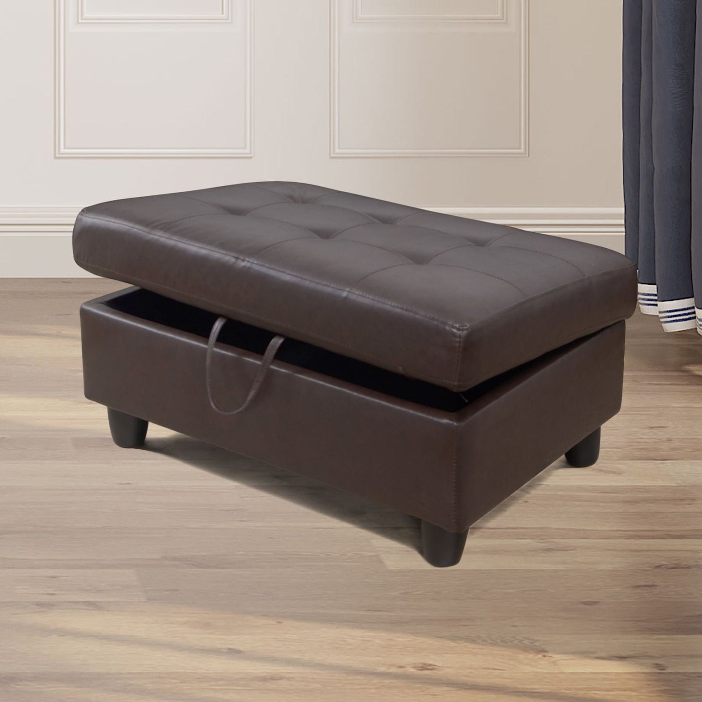 Hommoo Faux Leather Rectangular Storage Ottoman, Bench Tufted Footrest, Modern Lift Top Pouffe Ottoman for Living Room, Brown