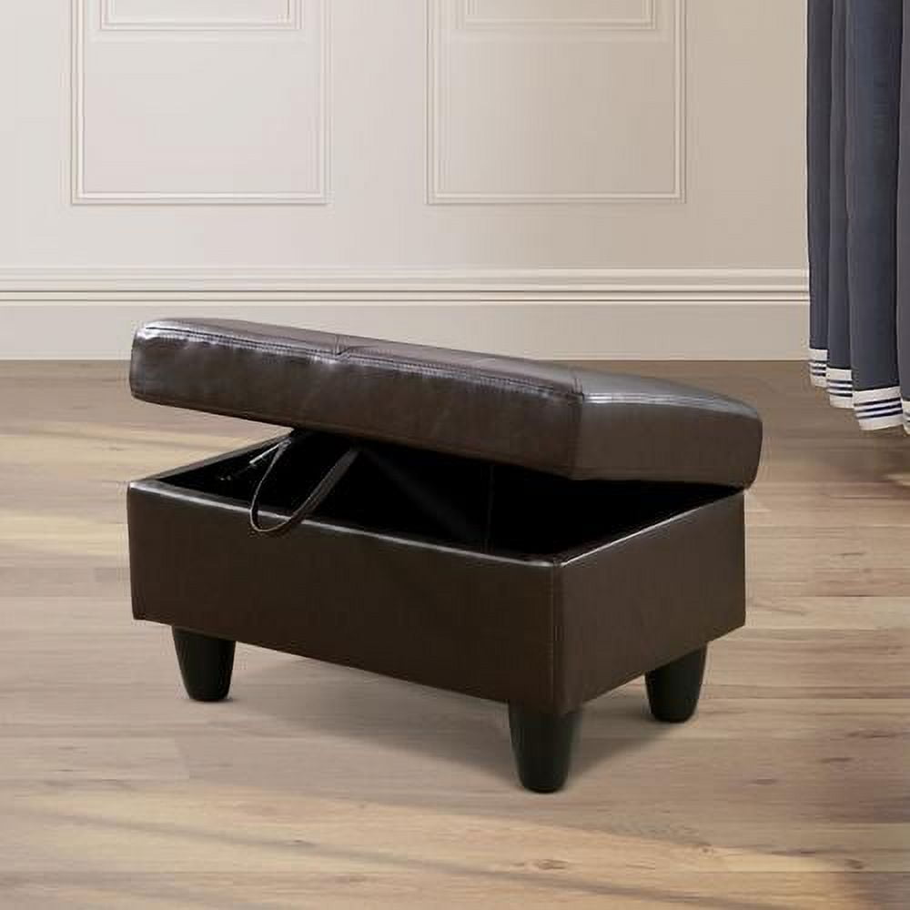 Hommoo Semi PU Synthetic Leather Rectangular Storage Ottoman, Bench Tufted Footrest, Modern Lift Top Pouffe Ottoman for Living Room, Brown