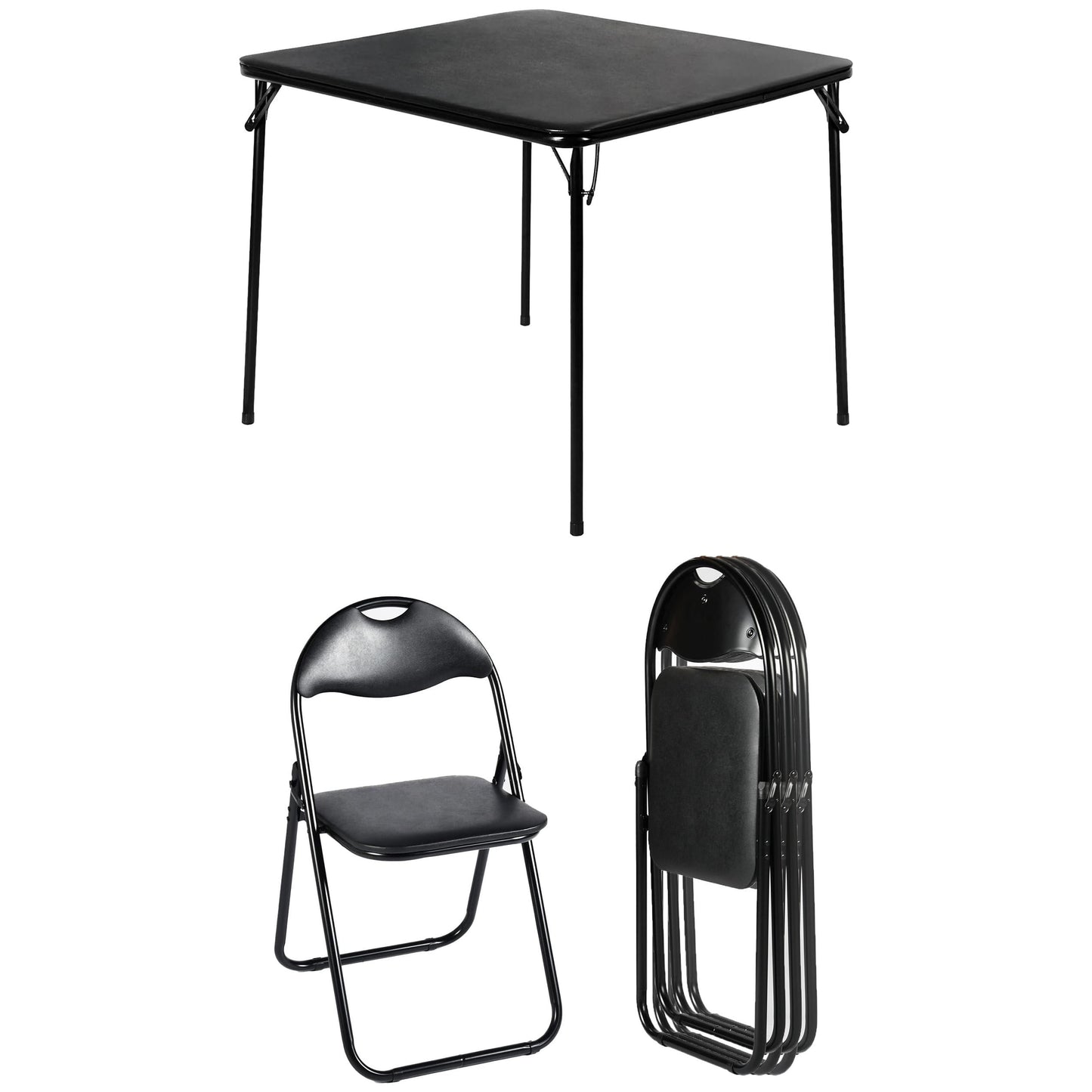 Homy Casa 5-Piece Folding Table and 4 Padded Seat Folding Chairs, Black
