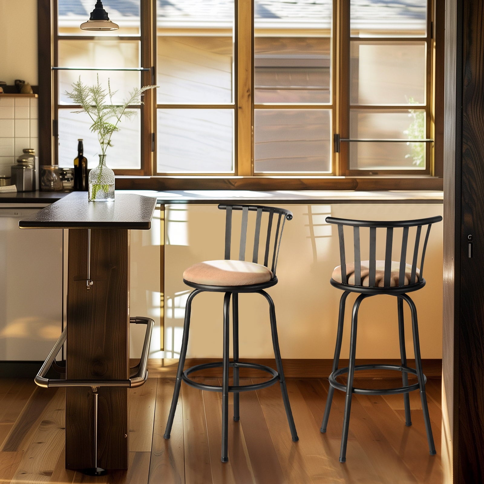 Homy Casa Adjustable 29" Swivel Barstool Set of 2, Counter Stool Faux Suede Upholstery for Kitchen Island Bistro, Brown
