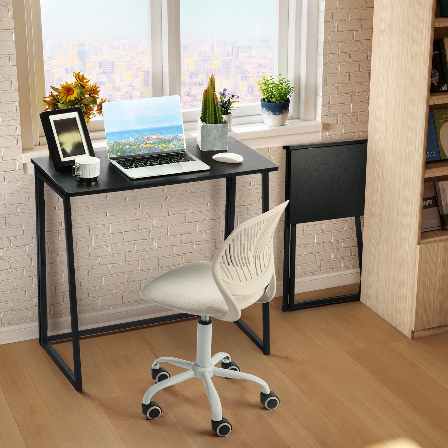 Homy Casa Black Folding Writing Desk, 31in Compact Computer Table for Home Office or Study, Black