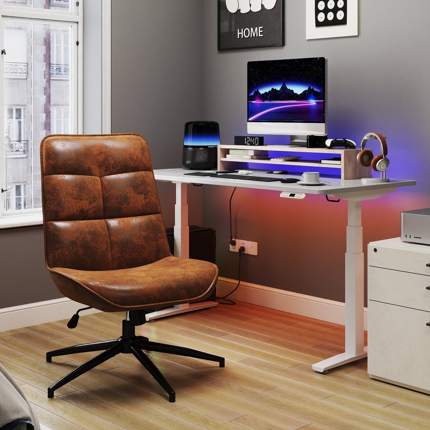 Homy Casa Gaming Chair Office Chair Height Adjustable Video Game Seat for Gaming Room Office, Brown
