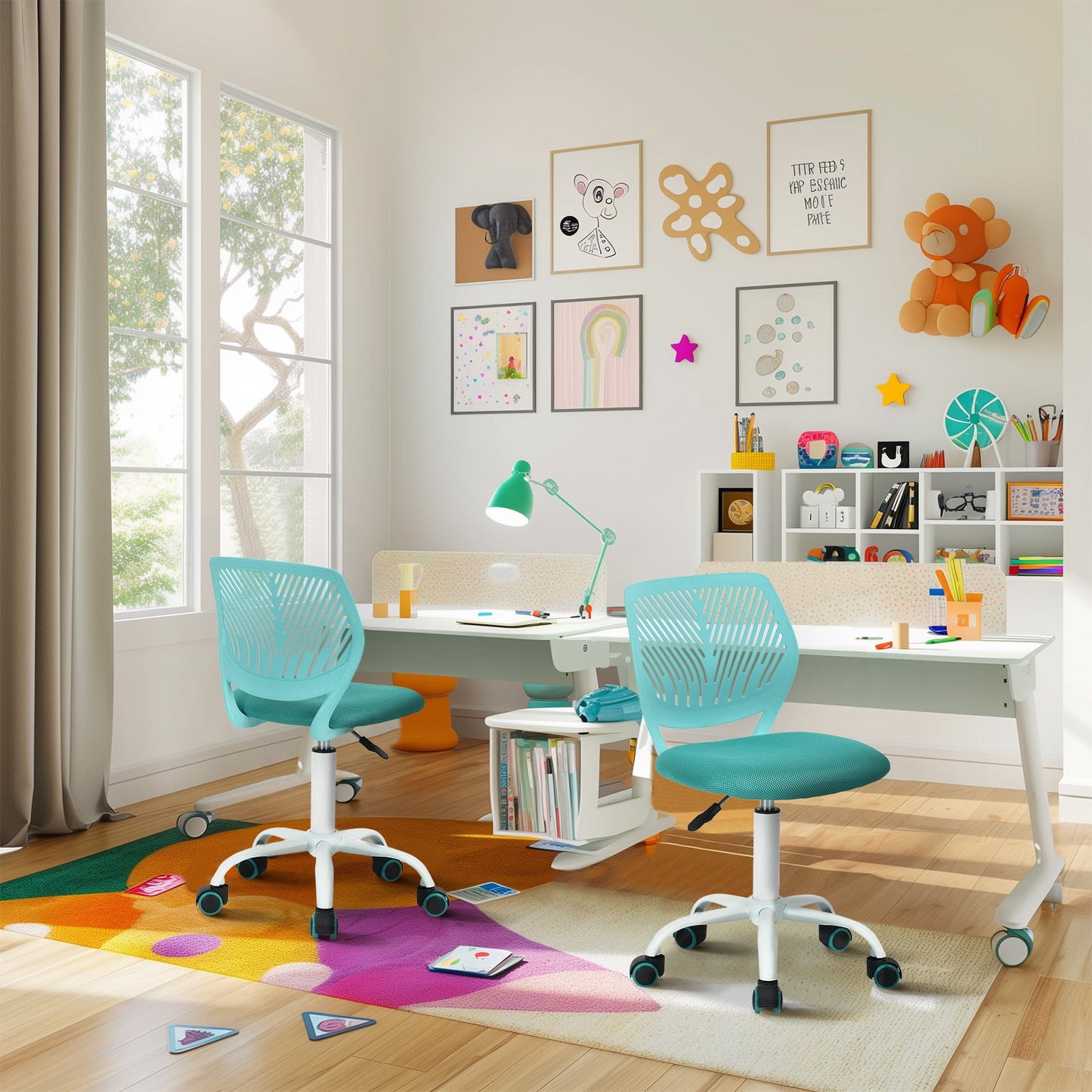 Homy Casa Kids Desk Chair set of 2, Height Adjustable Small Study Computer Task Chair for Student Children Teens with Wheels, Green