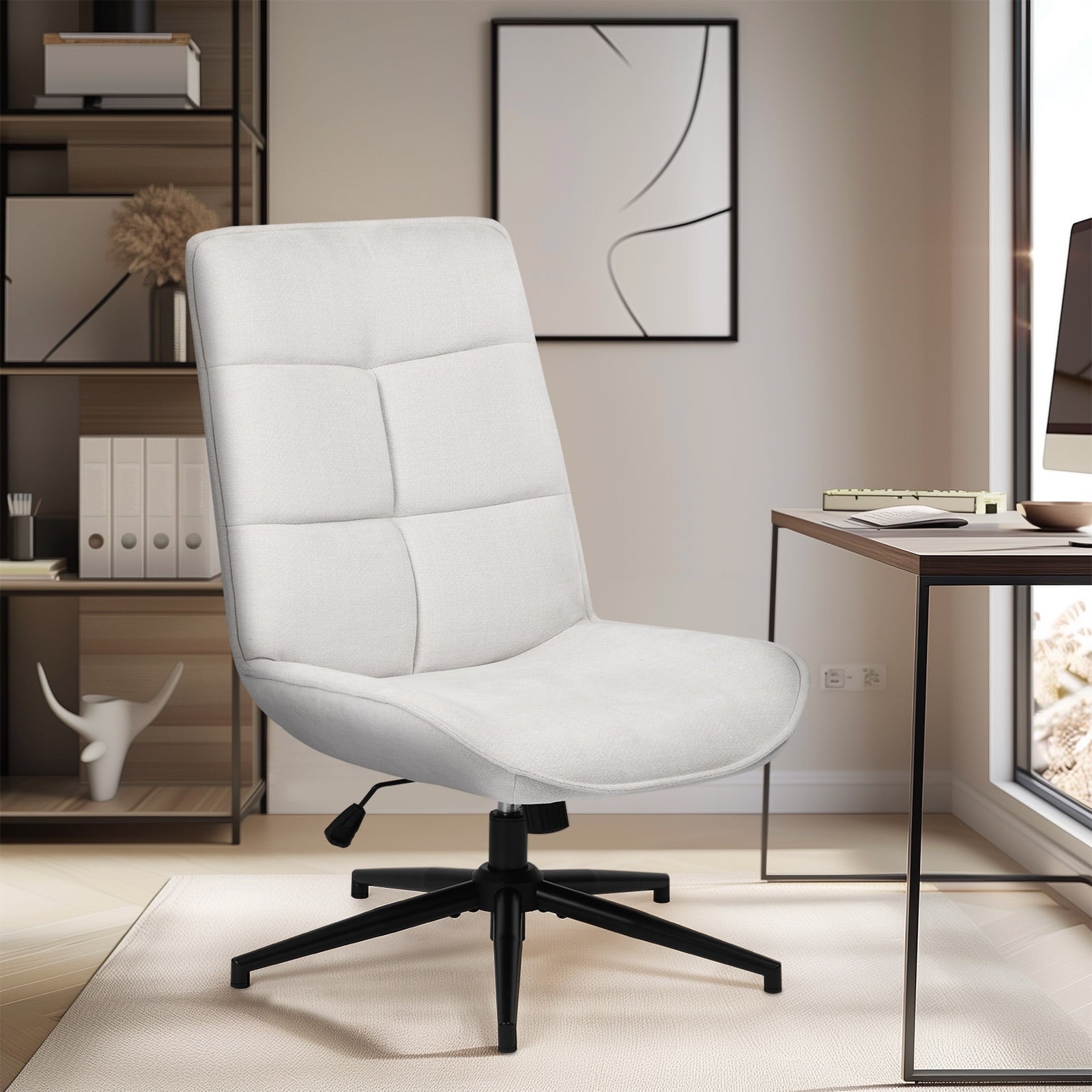 Homy Casa Office Desk Chair,  Adjustable Height 15Â° Tilt High Back Swivel Makeup Vanity Chair, Beige