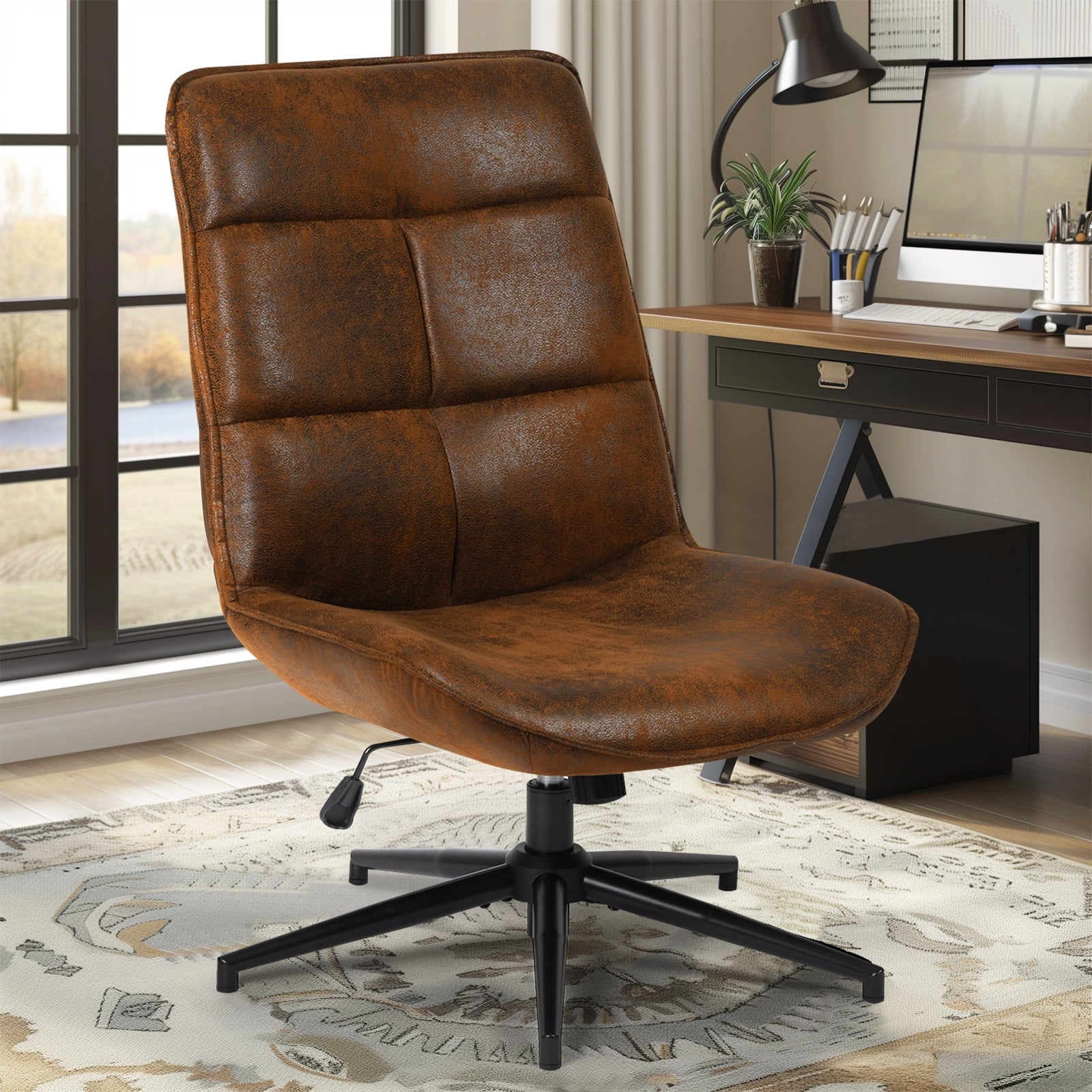 Homy Casa Office Desk Chair,  Adjustable Height 15Â° Tilt High Back Swivel Leisure Chair Makeup Vanity Chair, Brown