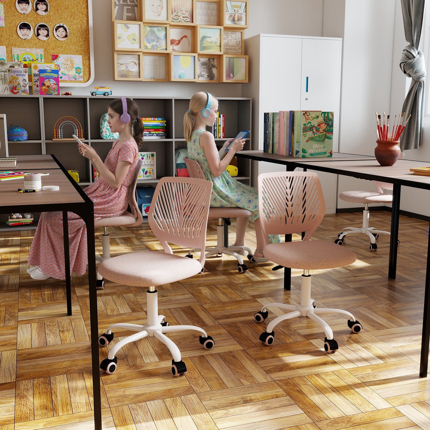 Homy Casa School Student Desk Chair Set of 2, Ergonomic Classroom Task Chairs, Blush Pink