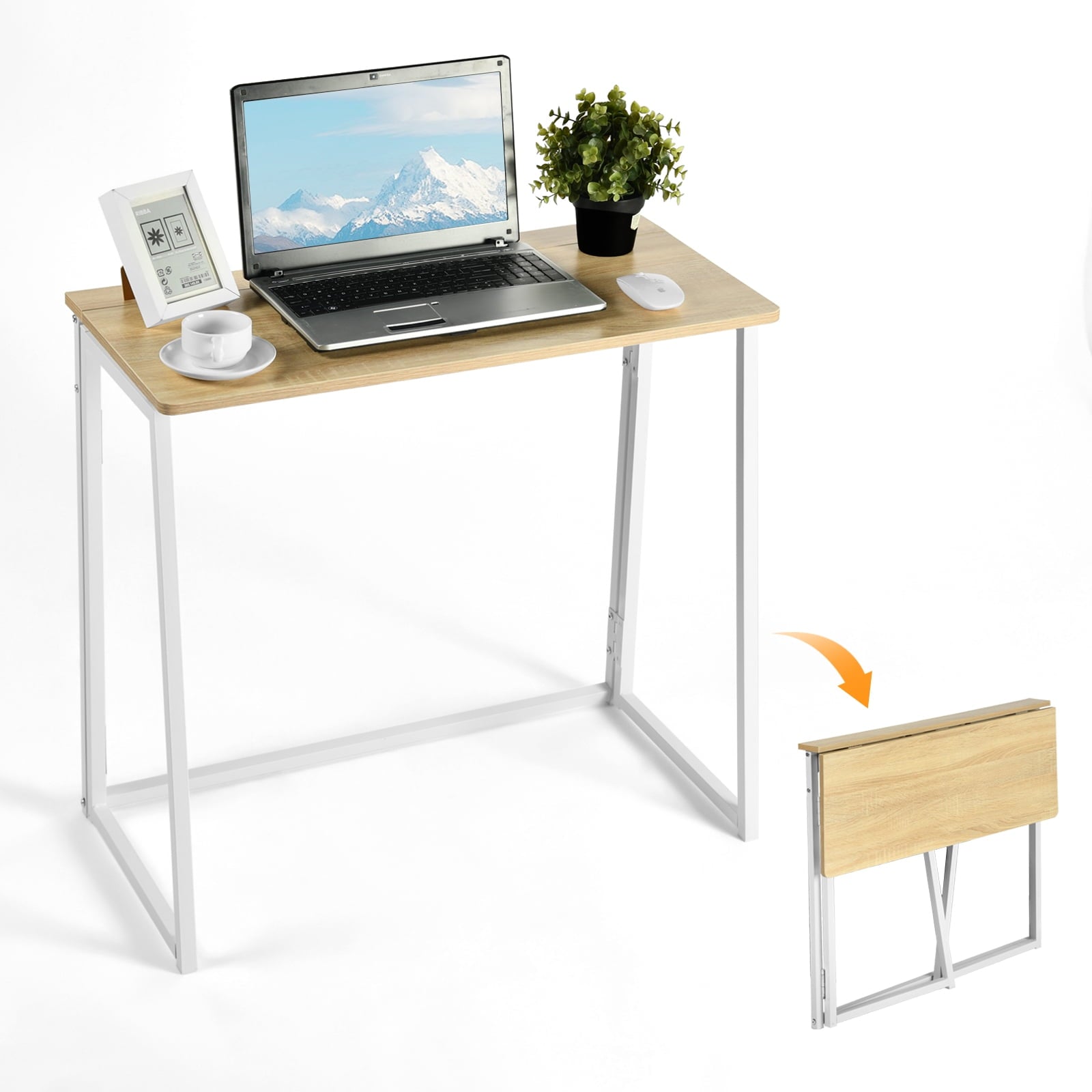 Homy Casa Folding Table, Portable Space-Saving Desk for Home, Apartment, Small Office, Light Oak