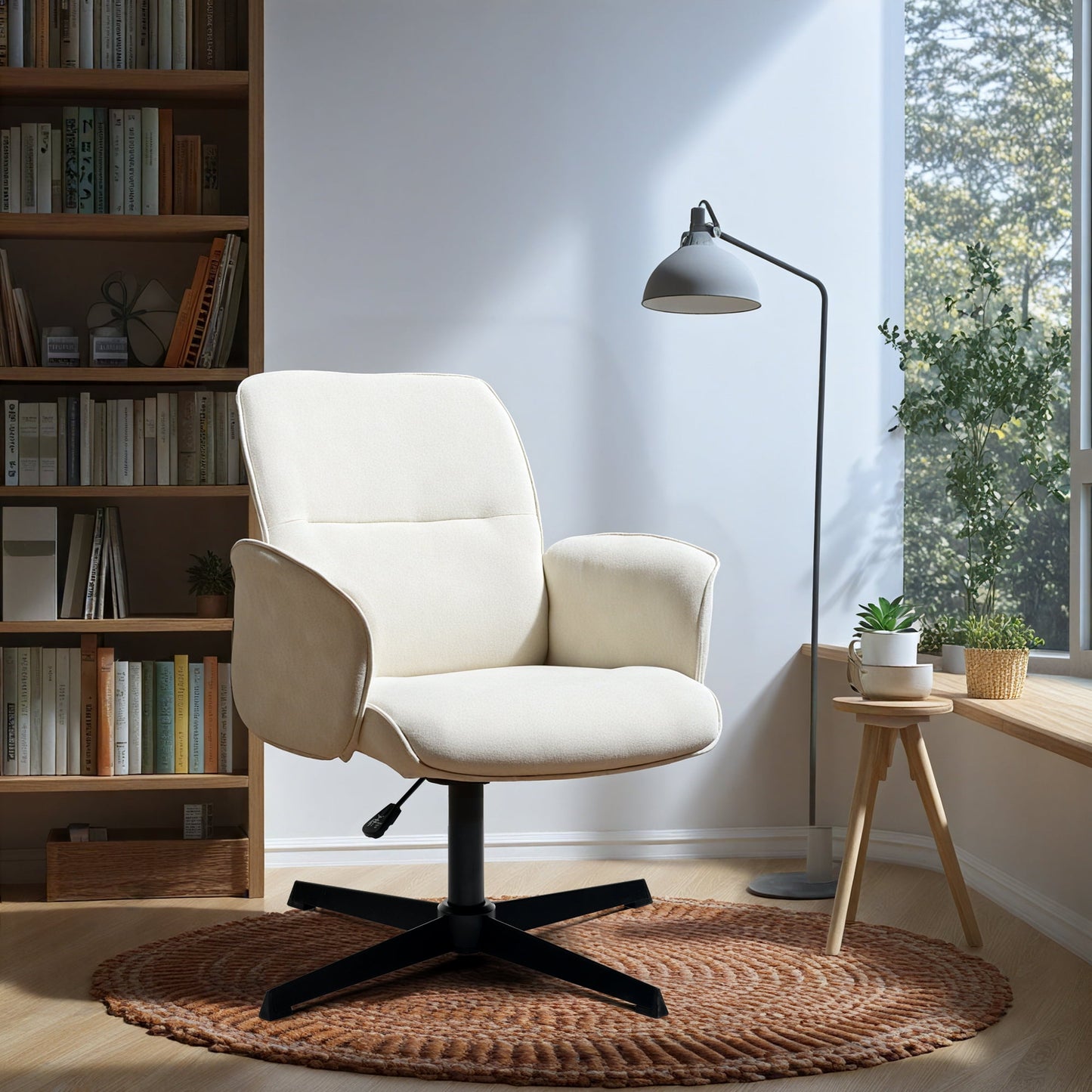 Homy Casa Swivel Accent Chair, Adjustable Height, Lounge Chair for Vanity Patio Bedroom, Ivory