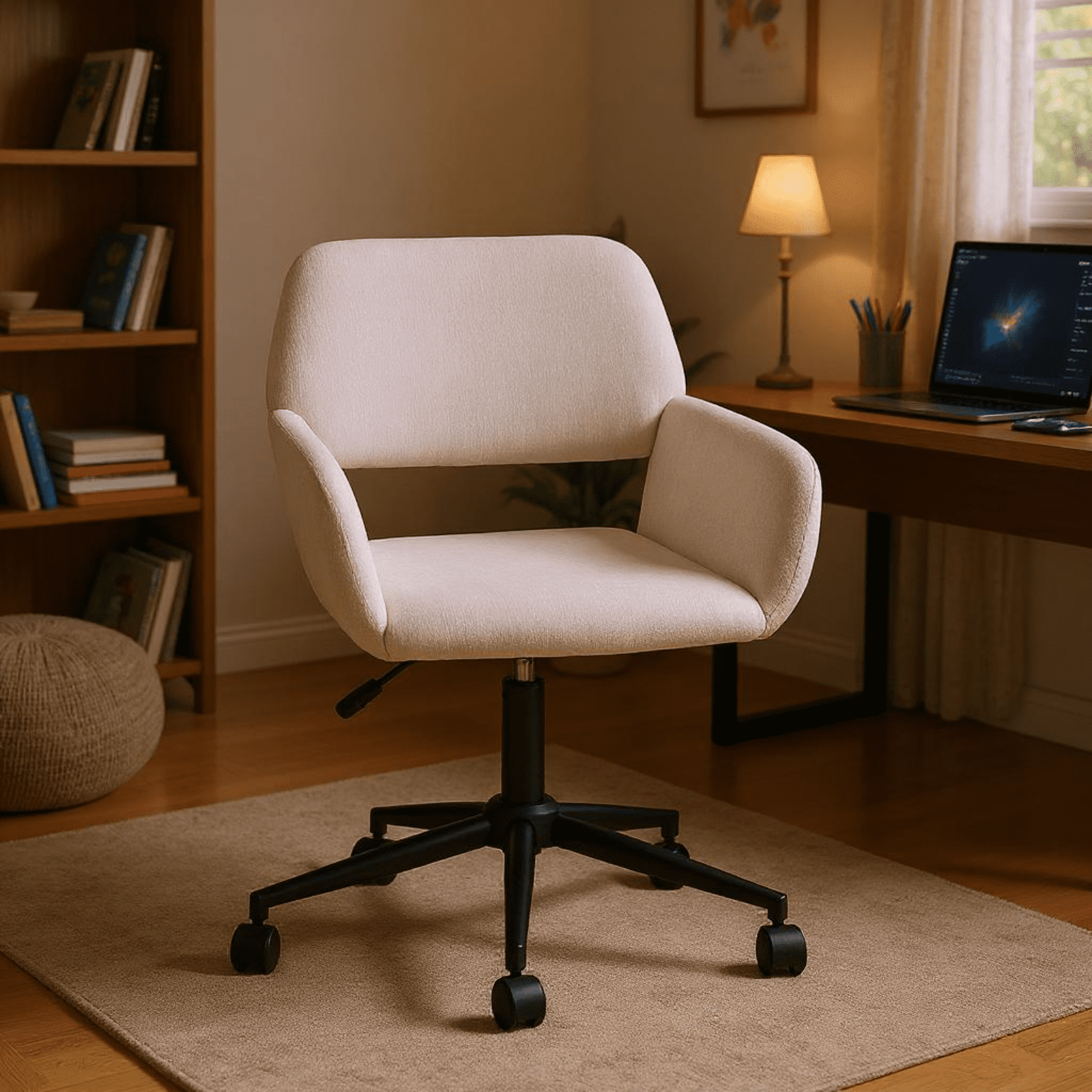 Homy Casa Swivel Gaming Chair for Teen Game Room and Cozy Gaming Corner, Beige