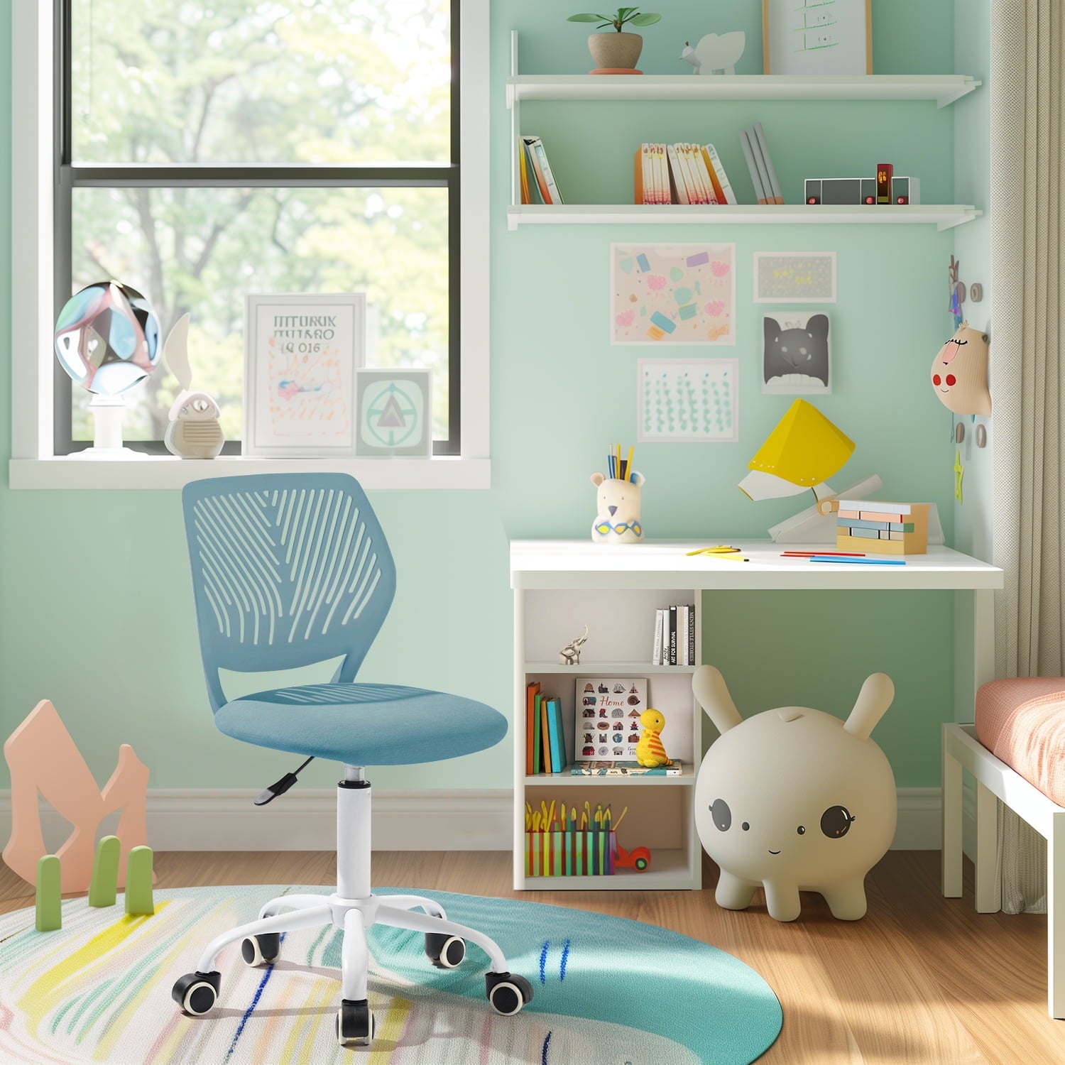 Homy Casa Adjustable Kids Desk Chair, Ergonomic Student Chair for Study, School or Bedroom, Blue