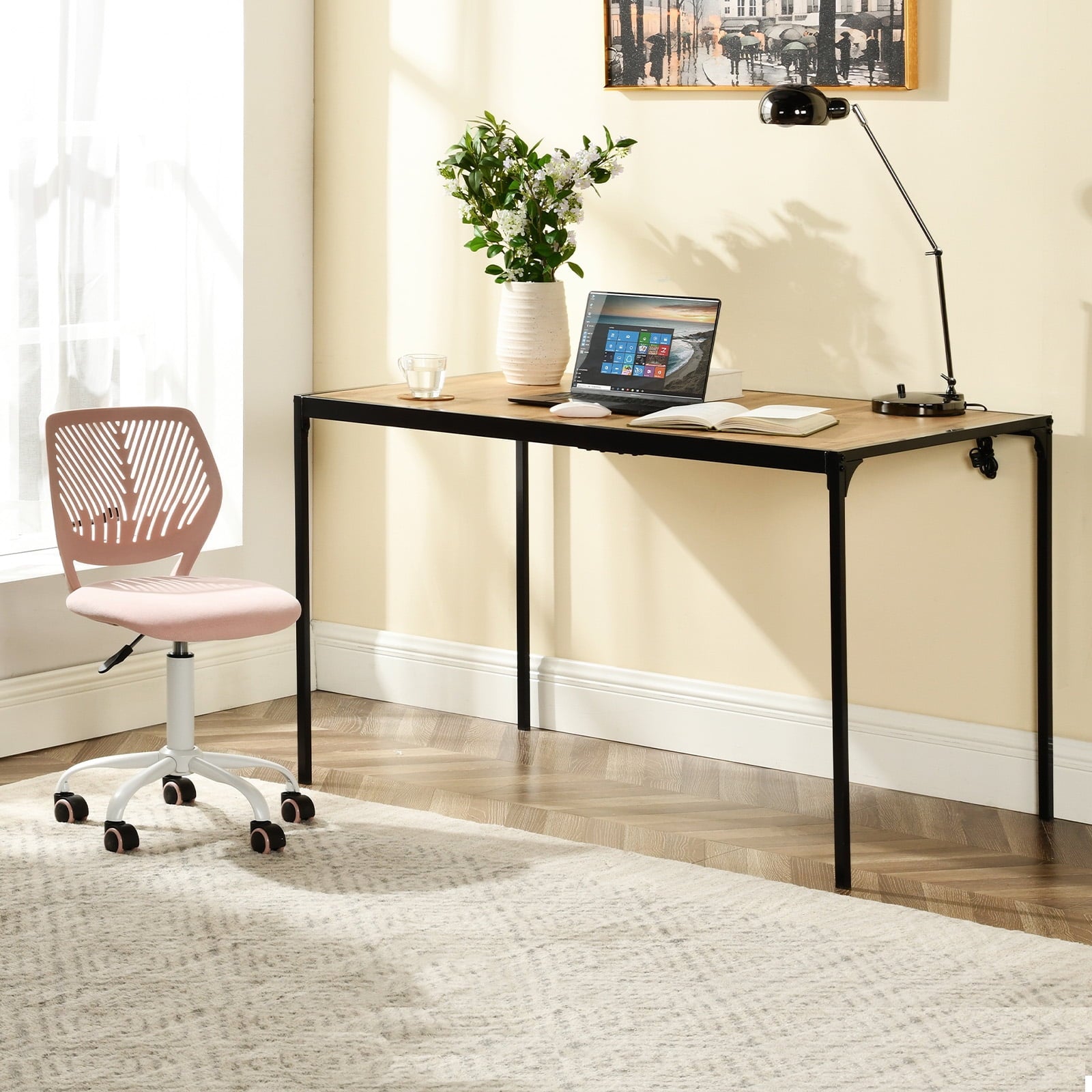 Homy Casa 47.2" Computer Desk for Home Office Workstation Bedroom, Natural