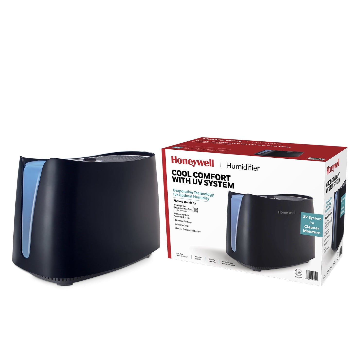 Honeywell 1.1 gal 400 sq ft Cool Moisture Humidifier, White, HCM350
