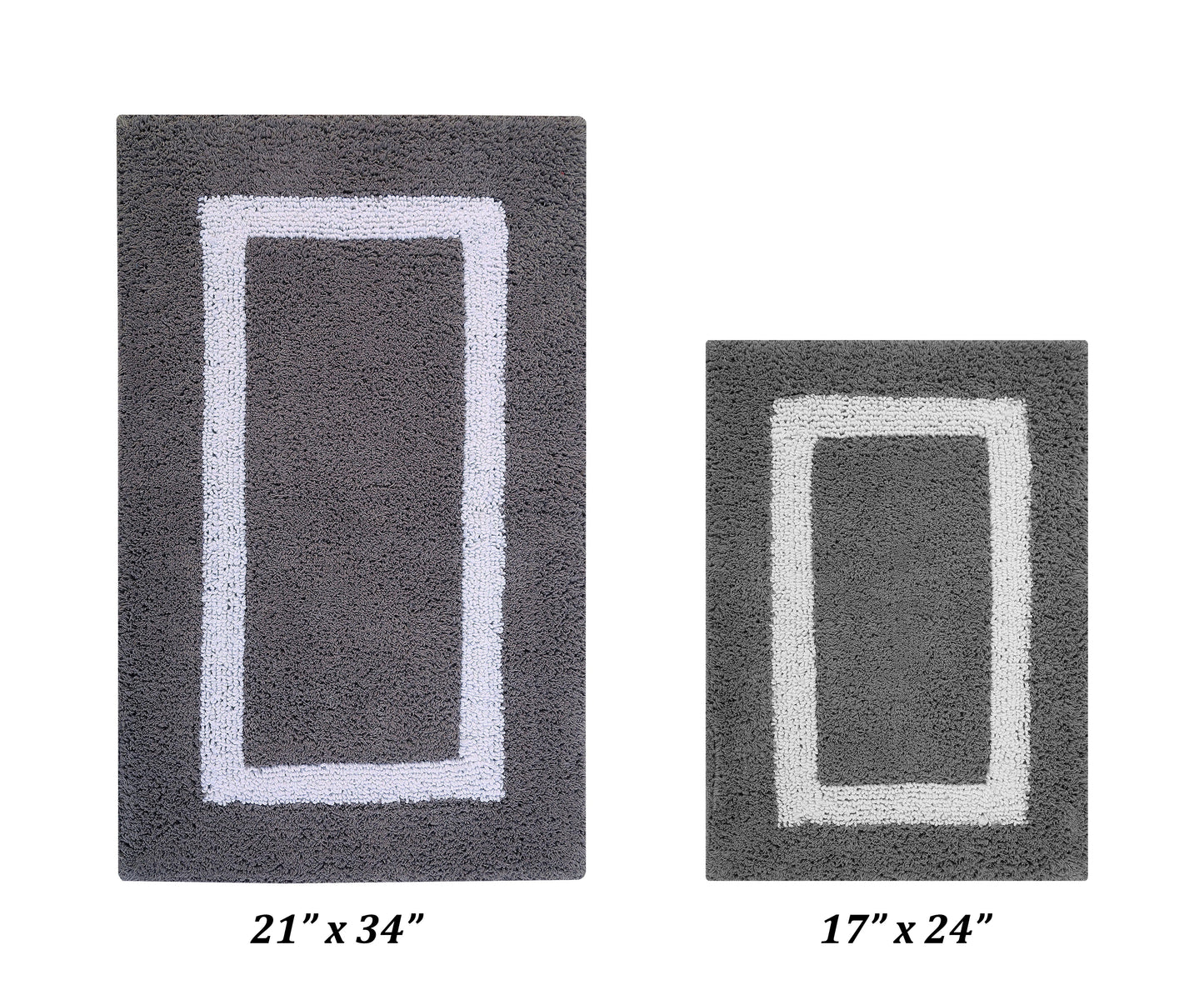 Better Trends 2 Piece Bathroom Rug Set 100% Cotton Bath Mat Extra Soft Tufted Machine Washable Water Absorbent, Reversible Bathroom, Laundry Room (17â€x24â€|21â€x34â€) Hotel Multi Collection - Gray/White