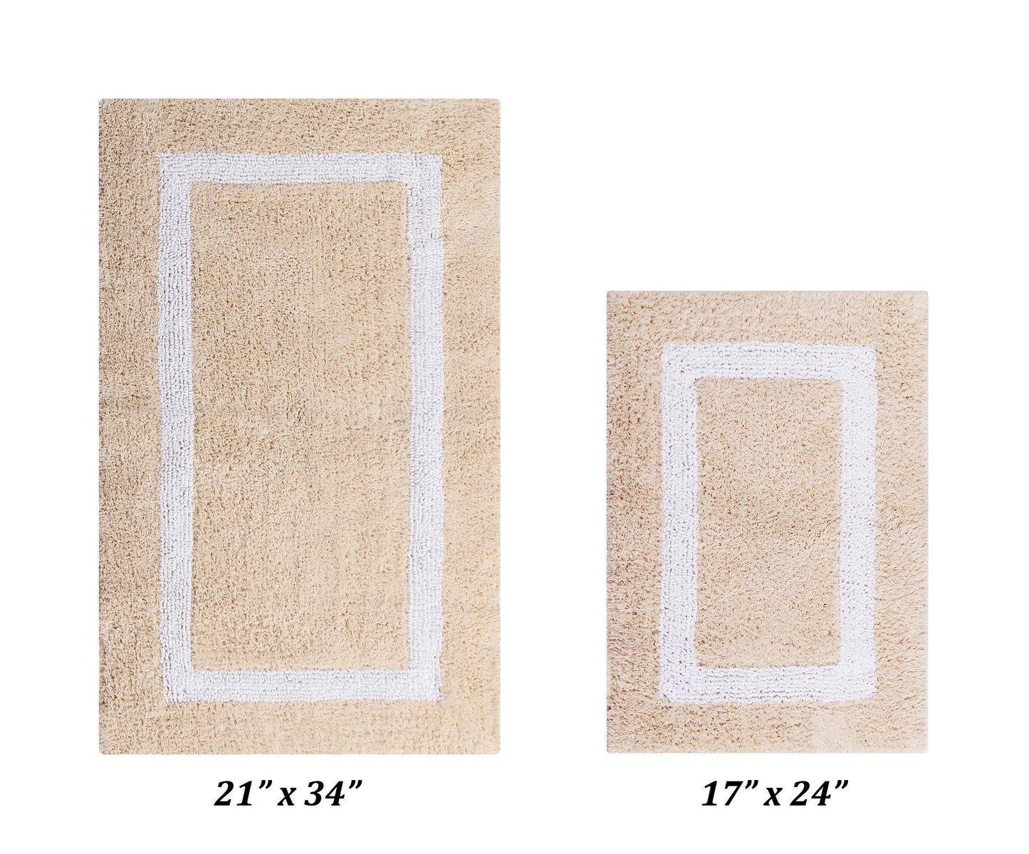 Better Trends 2 Piece Bathroom Rug Set 100% Cotton Bath Mat Extra Soft Tufted Machine Washable Water Absorbent, Reversible Bathroom, Laundry Room (17â€x24â€|21â€x34â€) Hotel Multi Collection - Sand/White