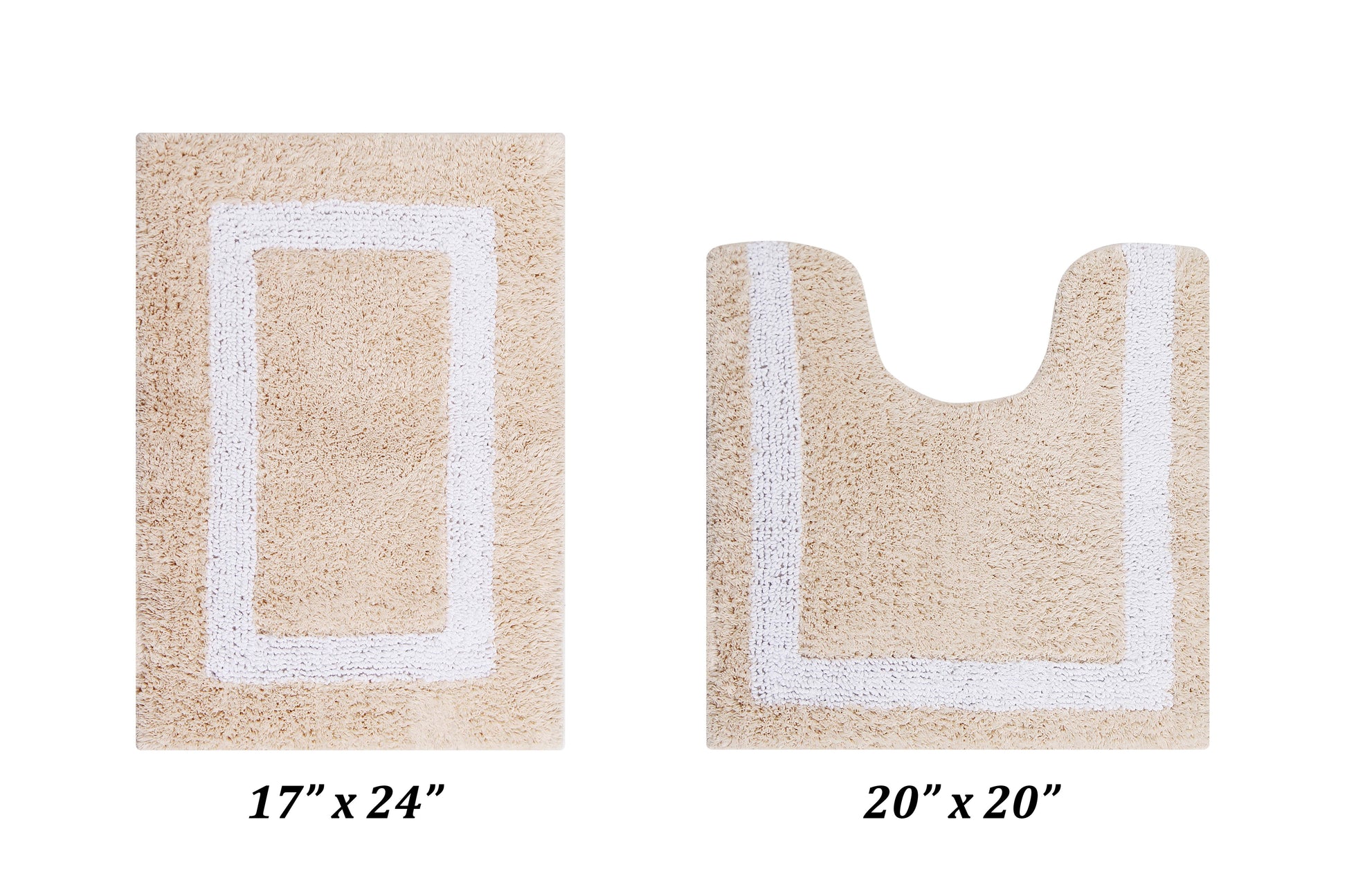 Better Trends 2 Piece Bathroom Rugs Set 100% Cotton Soft Water Absorbent Reversible Machine Washable Bathroom Floor Decor Toilet Base Contour Mat (17â€x24â€|20â€x20â€) Hotel Multi Collection - Sand/White