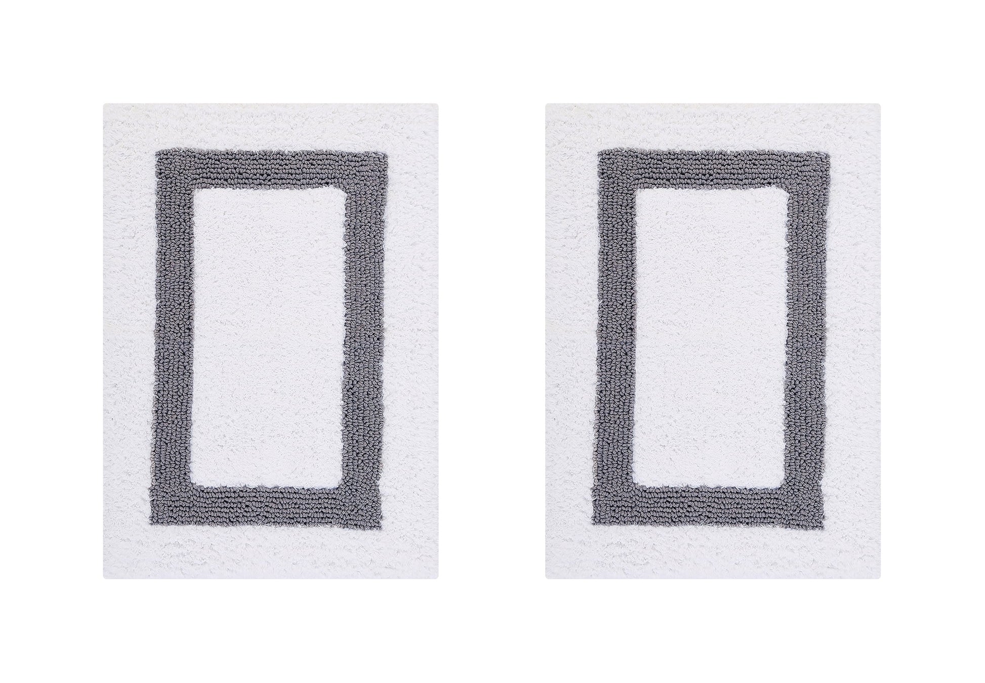 Better Trends 2 Piece Bathroom Rugs Set 100% Cotton Water Absorbent & Reversible Extra Soft Tufted Bath Rug, Machine Washable for Bathroom Floor Decor, 17" x 24" Hotel Collection - White/Gray