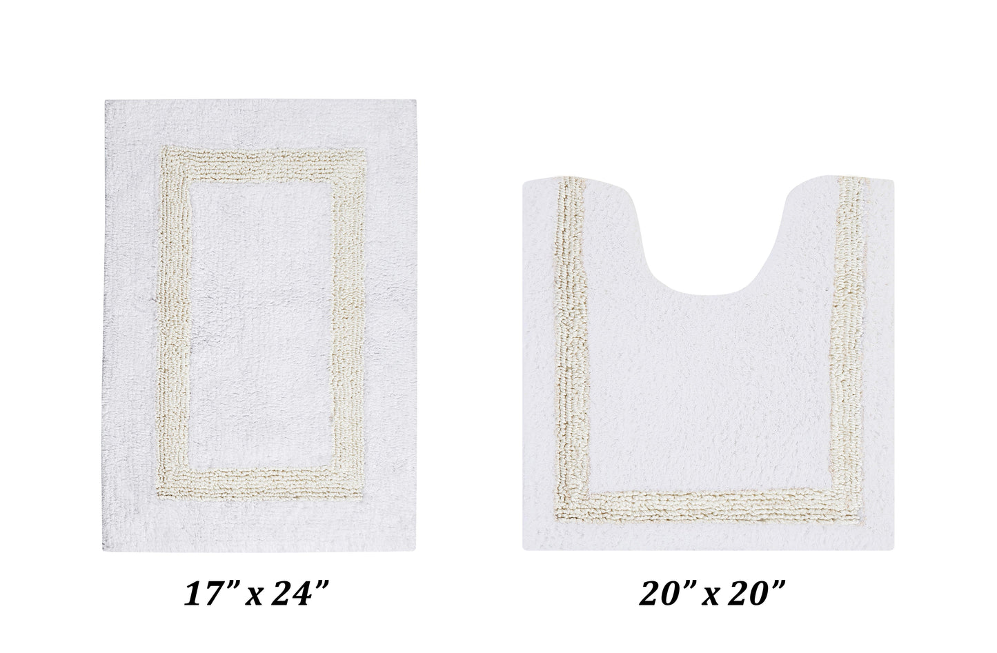 Better Trends 2 Piece Bathroom Rugs Set 100% Cotton Soft Water Absorbent Reversible Machine Washable for Bathroom Floor Decor Toilet Base Contour Mat (17â€x24â€|20â€x20â€) Hotel Collection - White/Ivory