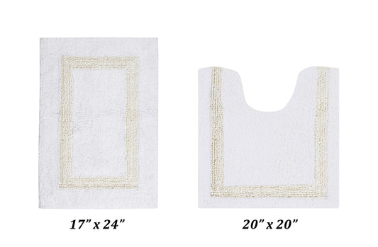 Better Trends 2 Piece Bathroom Rugs Set 100% Cotton Soft Water Absorbent Reversible Machine Washable for Bathroom Floor Decor Toilet Base Contour Mat (17â€x24â€|20â€x20â€) Hotel Collection - White/Ivory