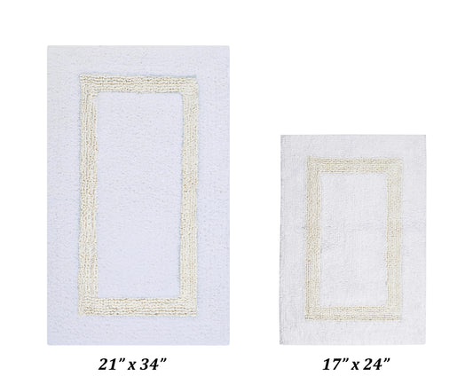 Better Trends 2 Piece Bathroom Rug Set 100% Cotton Bath Mat Extra Soft Tufted Machine Washable Water Absorbent, Reversible for Bathroom, Laundry Room (17â€x24â€|21â€x34â€) Hotel Collection - White/Ivory
