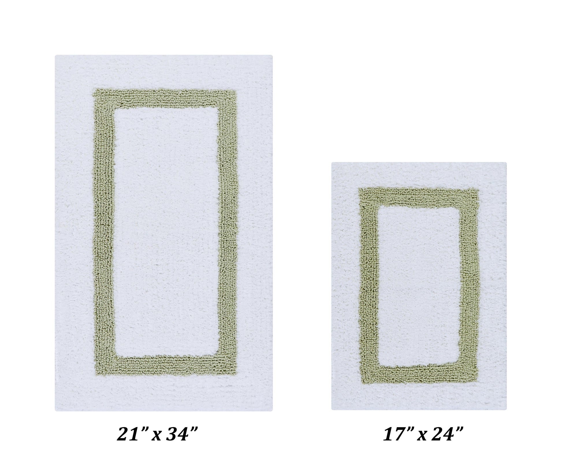 Better Trends 2 Piece Bathroom Rug Set 100% Cotton Bath Mat Extra Soft Tufted Machine Washable Water Absorbent, Reversible for Bathroom, Laundry Room (17â€x24â€|21â€x34â€) Hotel Collection - White/Sage