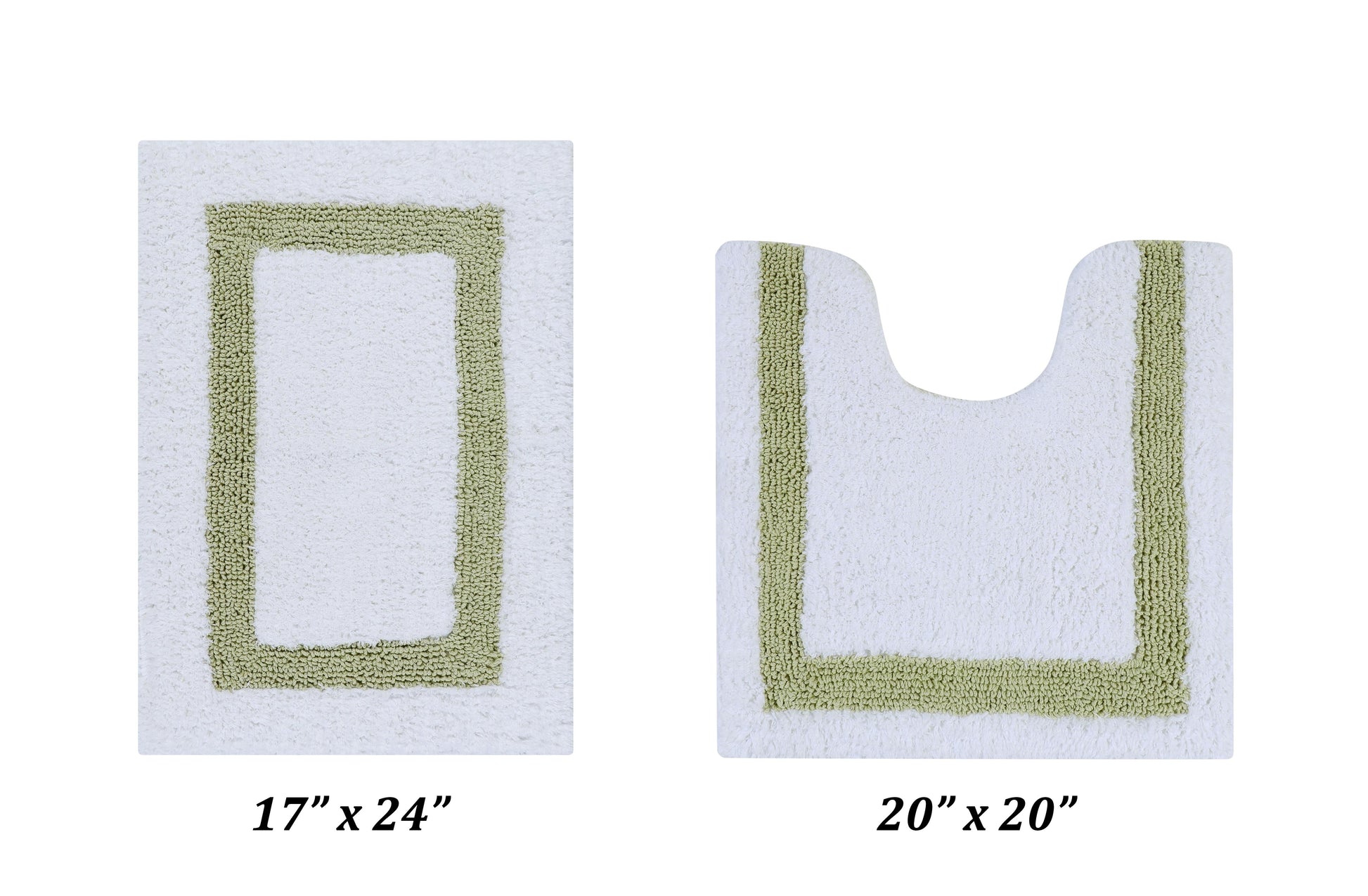 Better Trends 2 Piece Bathroom Rugs Set 100% Cotton Soft Water Absorbent Reversible Machine Washable for Bathroom Floor Decor Toilet Base Contour Mat (17â€x24â€|20â€x20â€) Hotel Collection - White/Sage