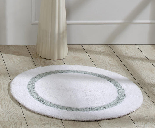 Better Trends 30'' Round Shape Bathroom Rug with Reversible Backing 100% Cotton Water Absorbent, Machine Washable Hotel Collection - White/Blue