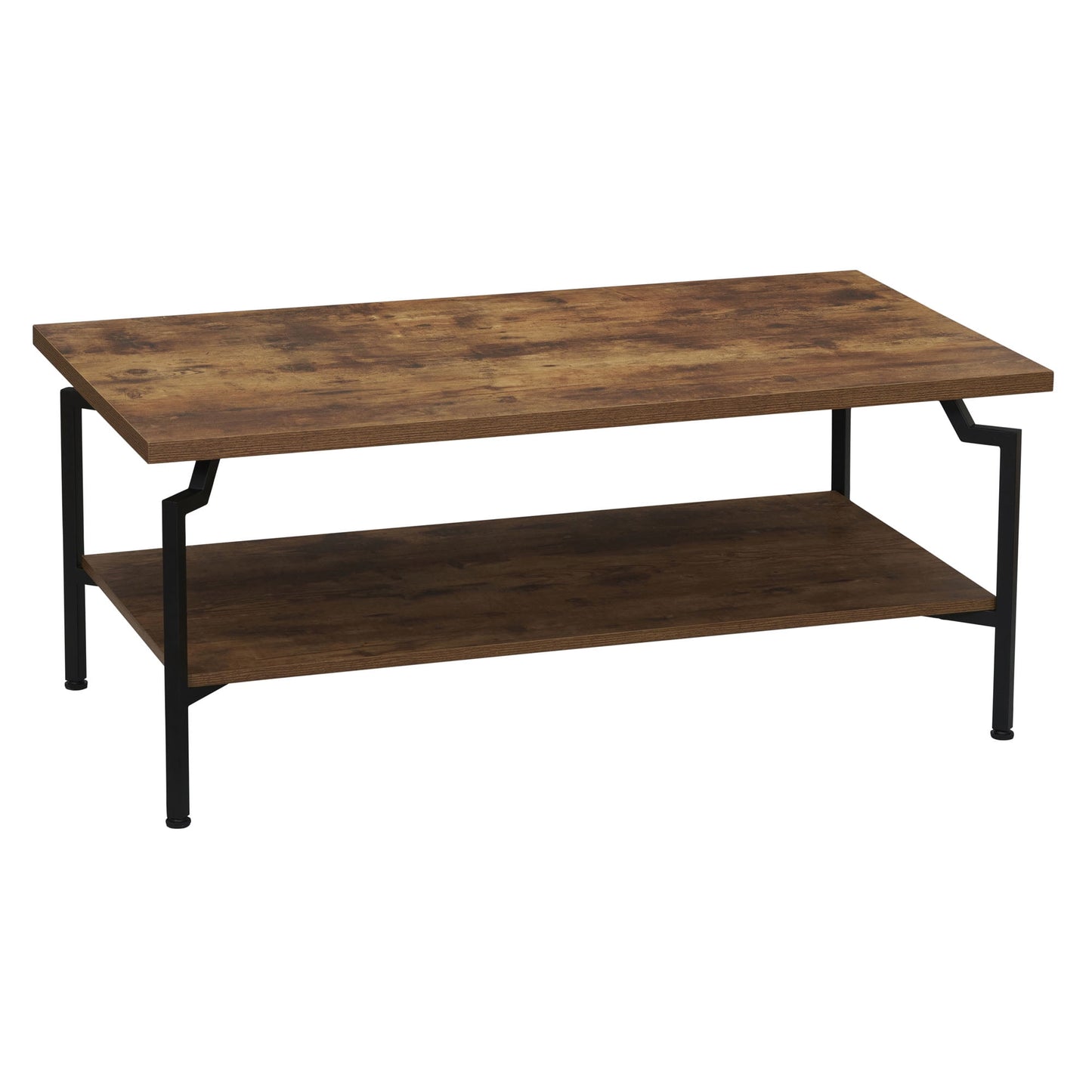 Crown Elementos Esenciales para el Hogar Mesa de Centro Rectangular con Estante de Almacenamiento RÃºstico de Nogal con Vetas de Madera y Metal Negro