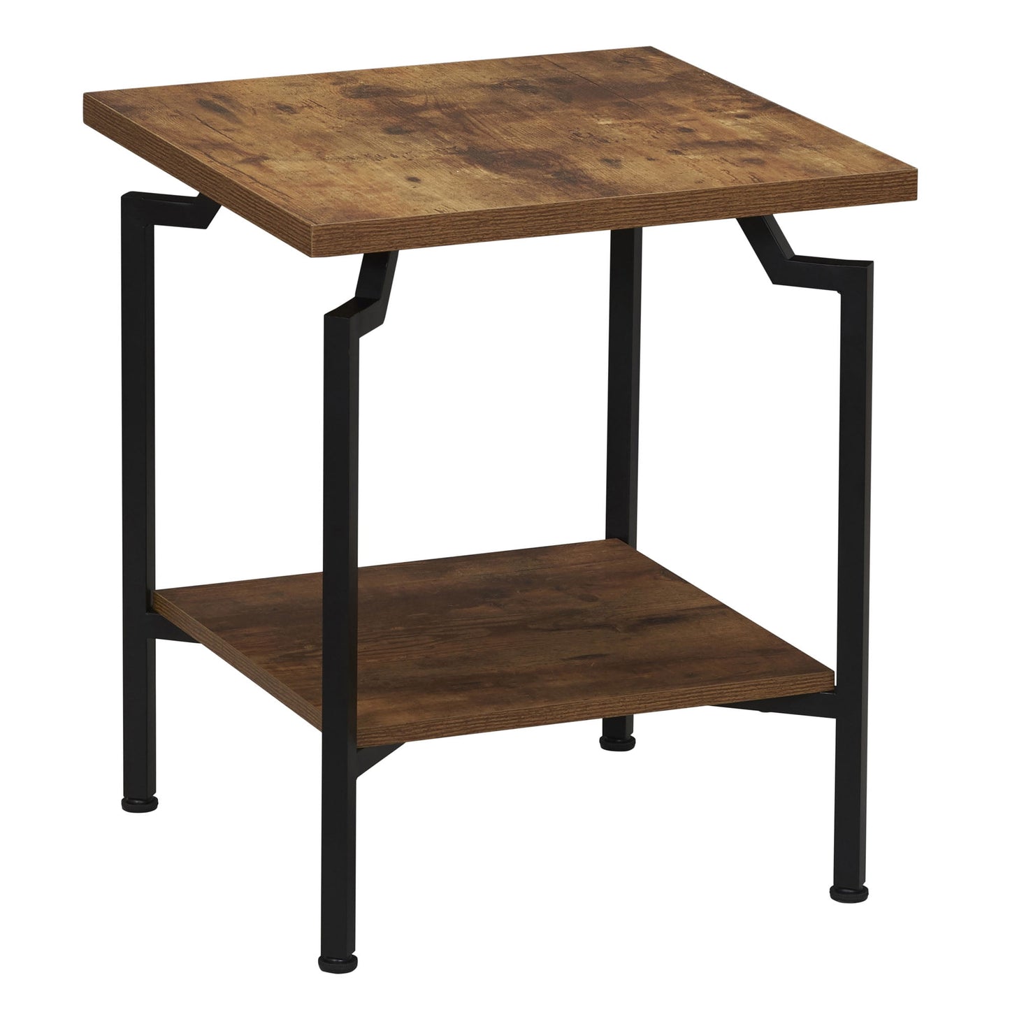 Crown Esenciales para el Hogar Mesa Auxiliar Cuadrada con Estante de Almacenamiento, Vetas de Madera RÃºstica de Nogal y Metal Negro
