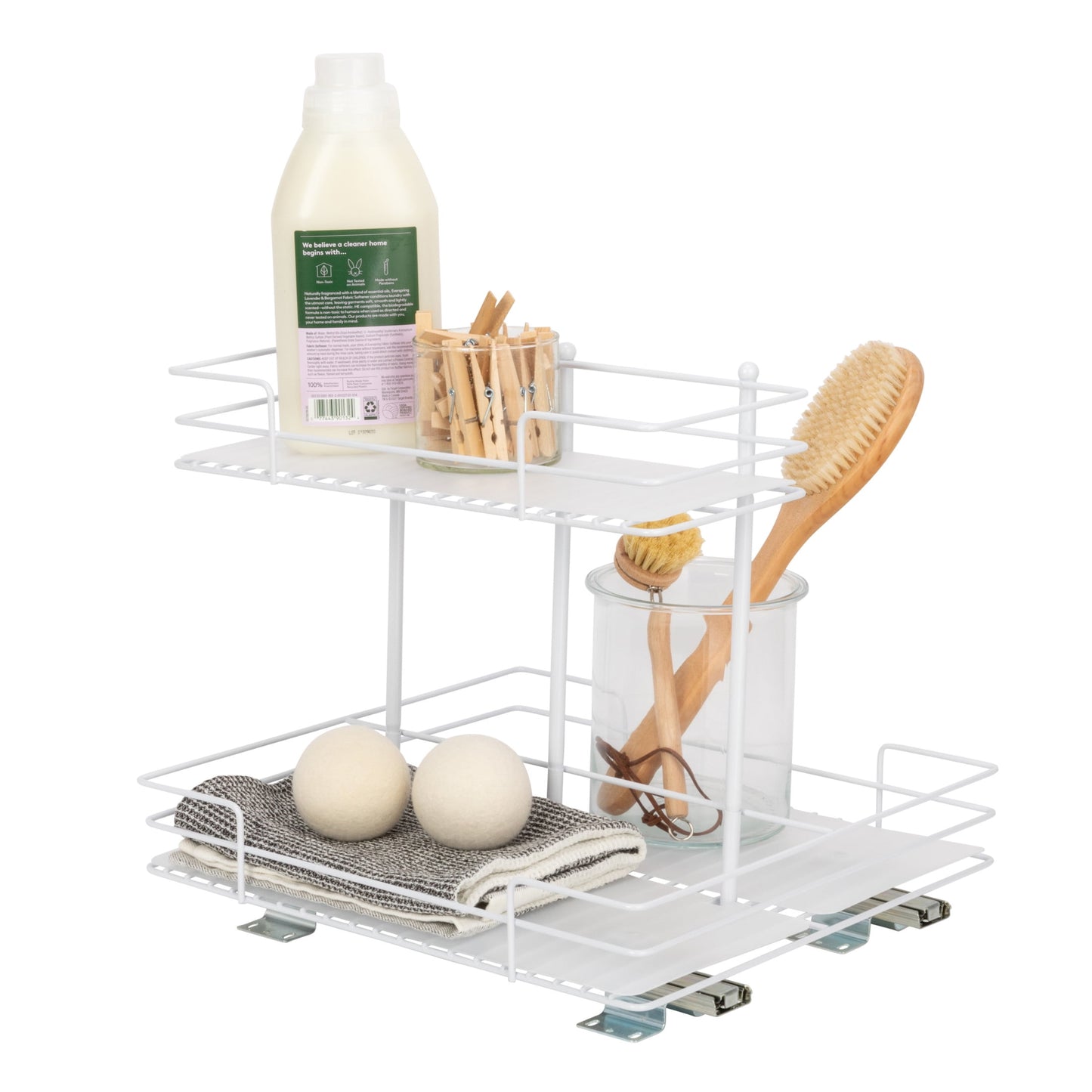 Household Essentials Glidez Paint-Finished Steel Pull-Out/Slide-Out Storage Organizer with Plastic Liners for Under Sink or Cabinet Use- 2 -Tier Design - Fits Standard Size Cabinet or Shelf, White