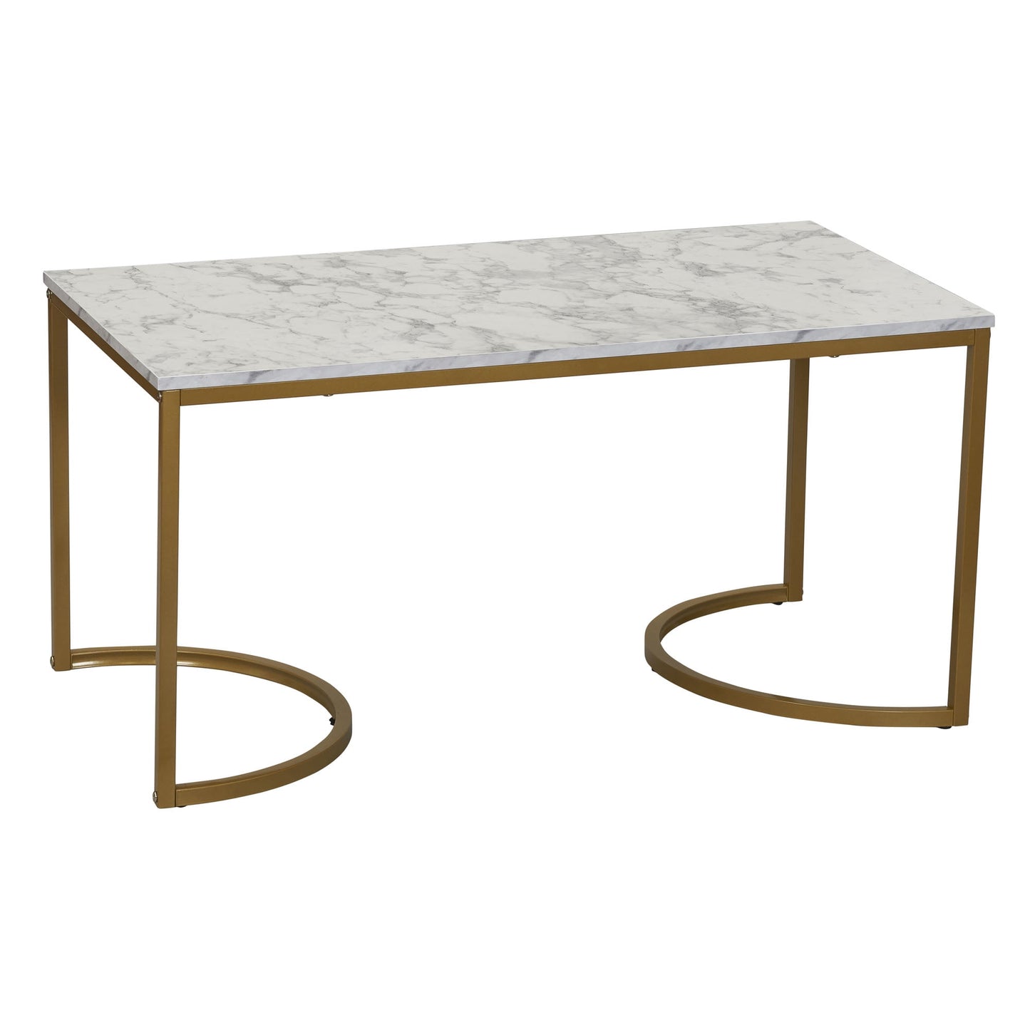 Household Essentials Half Moon Rectangular Coffee Table White Marble and Gold Metal