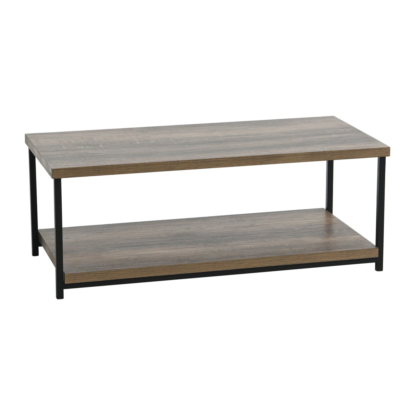 Household Essentials Jamestown Rectangular Coffee Table with Storage Shelf Ashwood Rustic Wood Grain and Black Metal