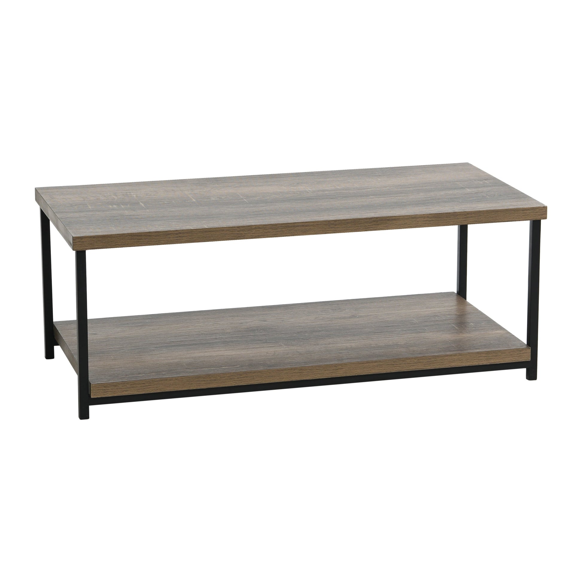 Household Essentials Jamestown Rectangular Coffee Table with Storage Shelf Ashwood Rustic Wood Grain and Black Metal
