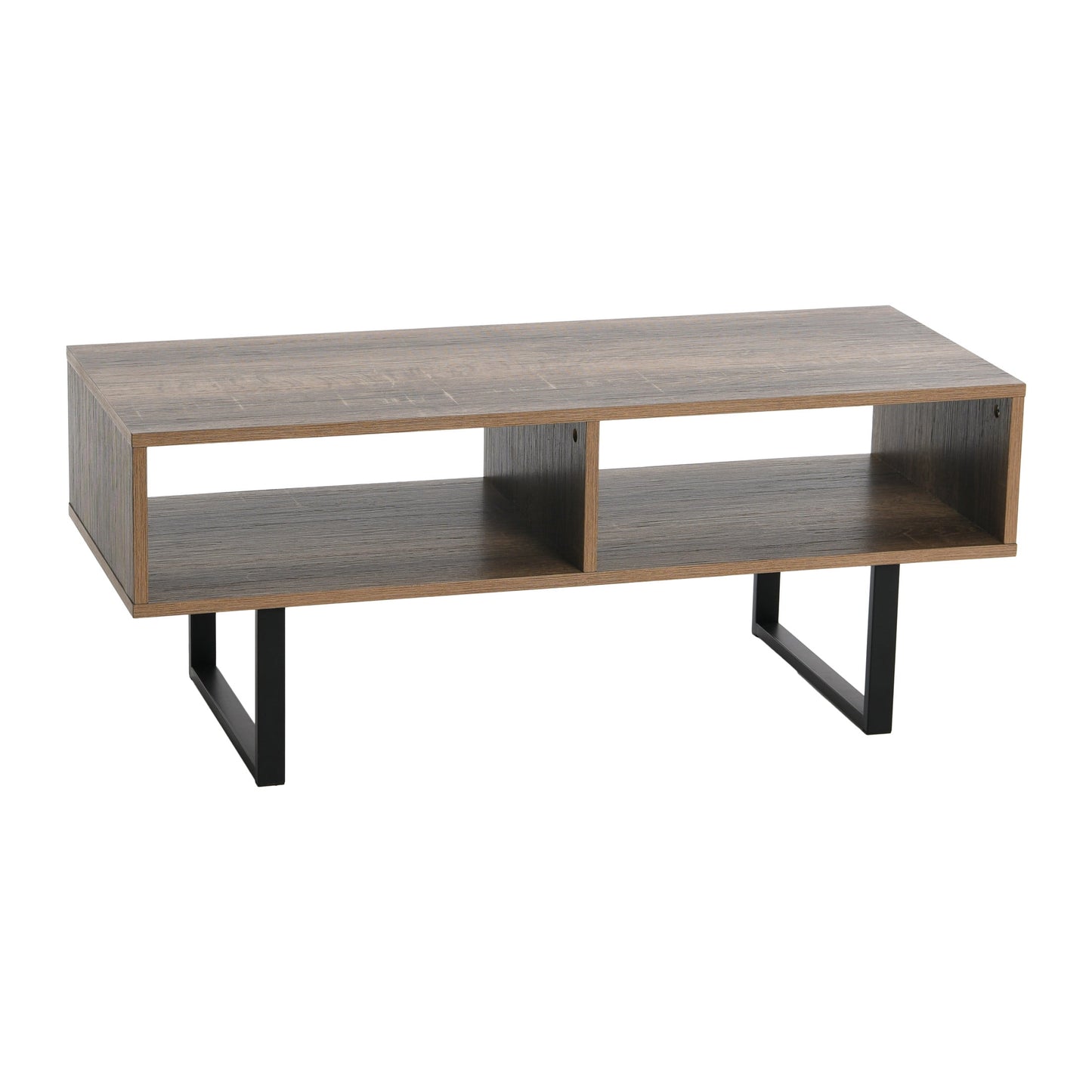 Household Essentials Jamestown TV Stand Coffee Table with Rectangular Storage Compartments Rustic Slate Concrete and Black Metal