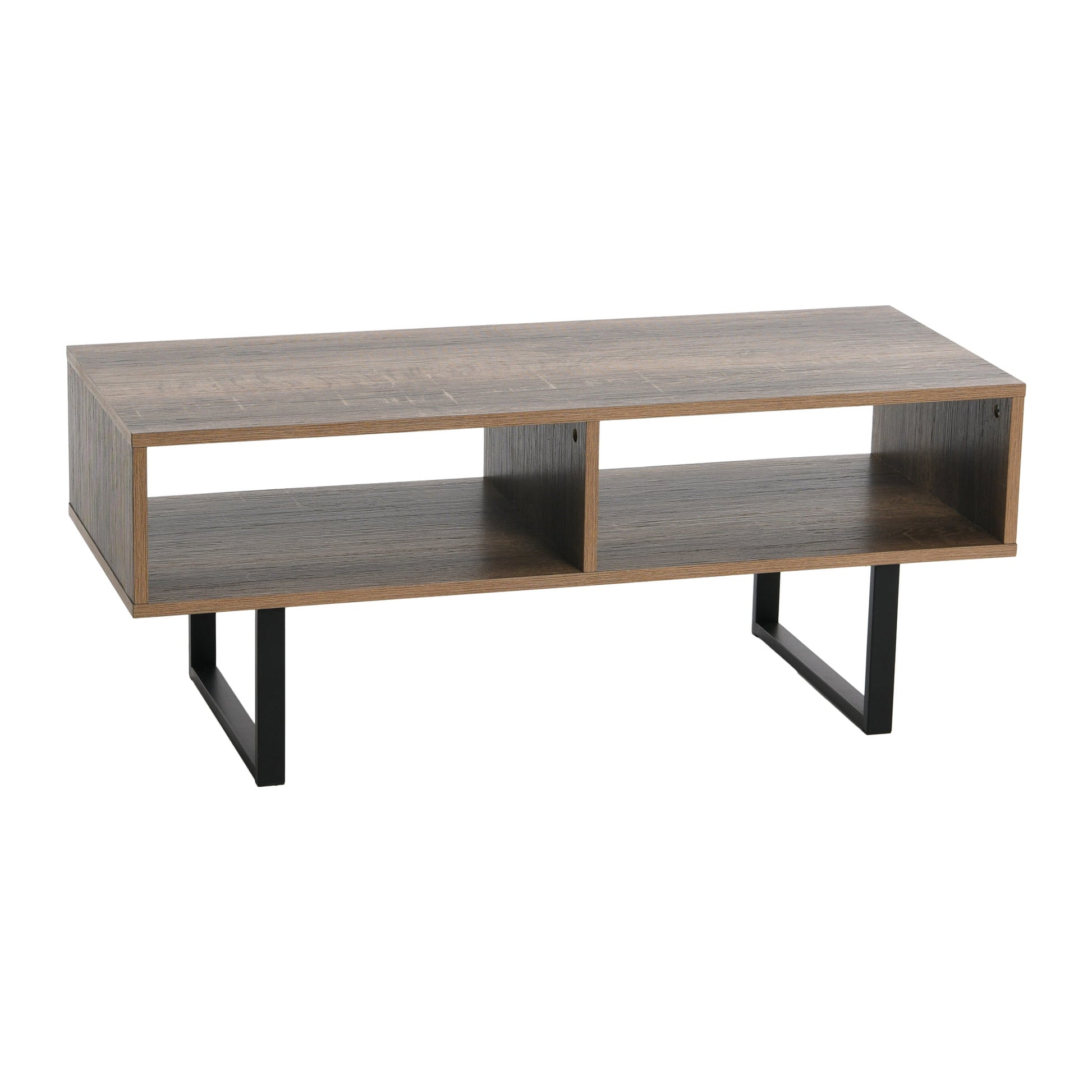 Household Essentials Jamestown TV Stand Coffee Table with Rectangular Storage Compartments Rustic Slate Concrete and Black Metal