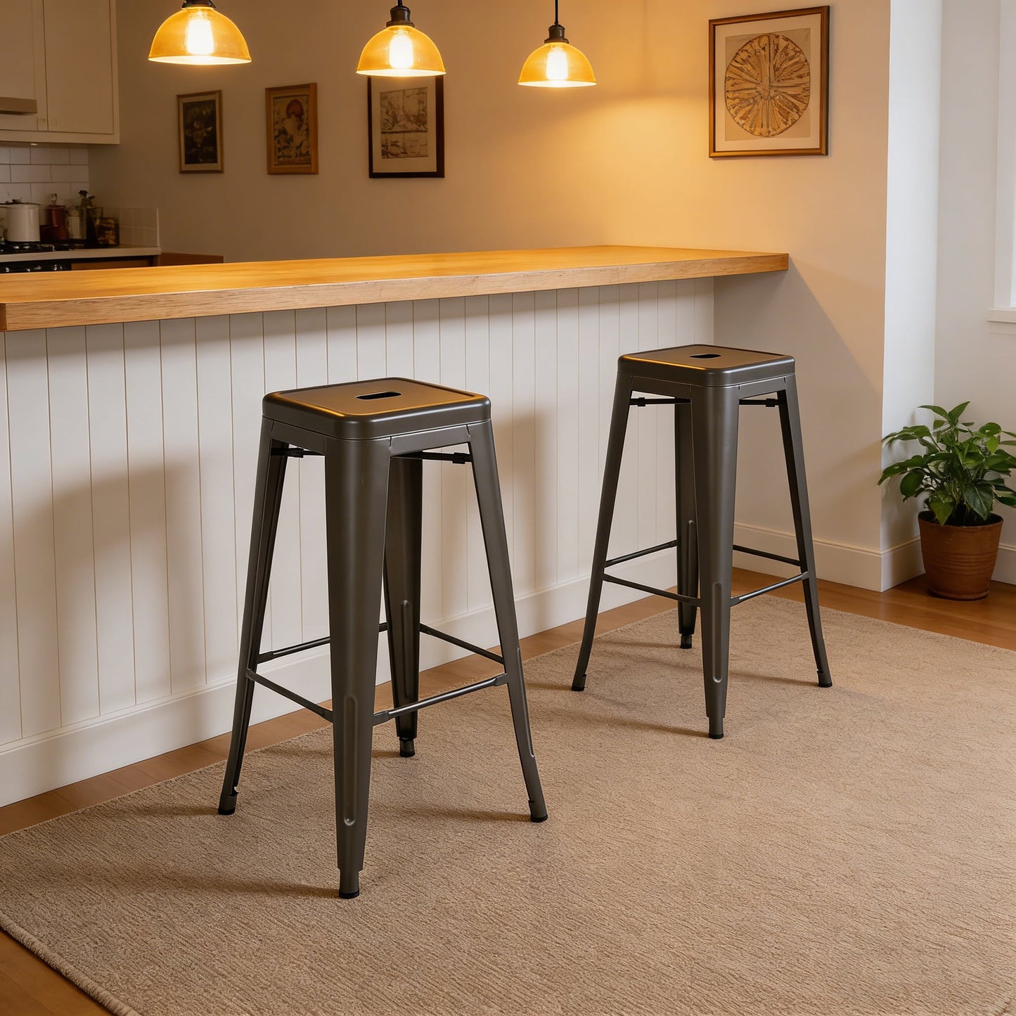Howard 30inch Metal Bar Height Stool, Set of 4, Gunmetal Color, Backless Style for Indoor