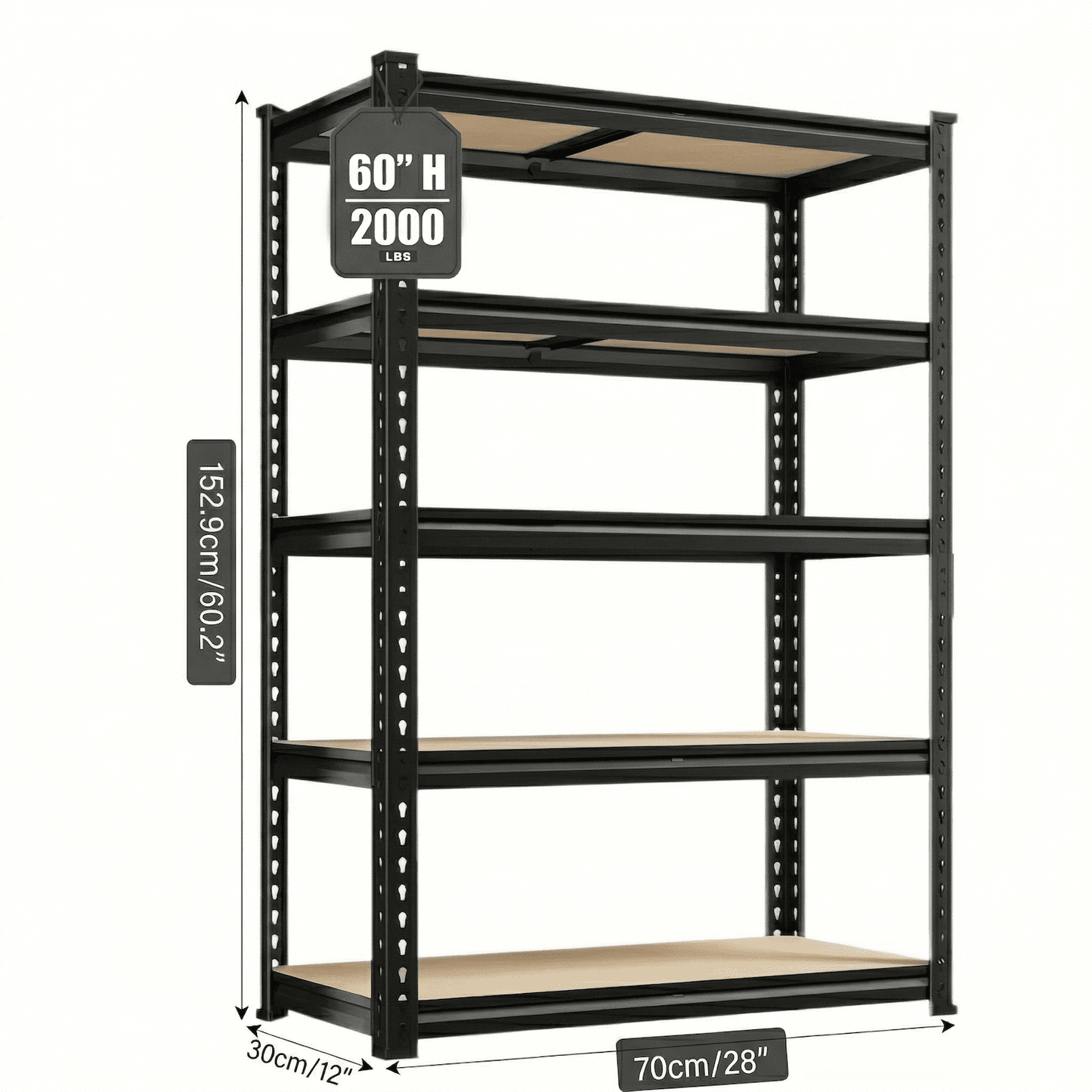 Howcool Garage Shelving Unit, Heavy Duty Metal Storage Shelves 2400 lbs, 5 Tier Adjustable Shelving Rack, Industrial Garage Storage Shelf for Basement Kitchen Office (20"D x 40"W x 72"H)