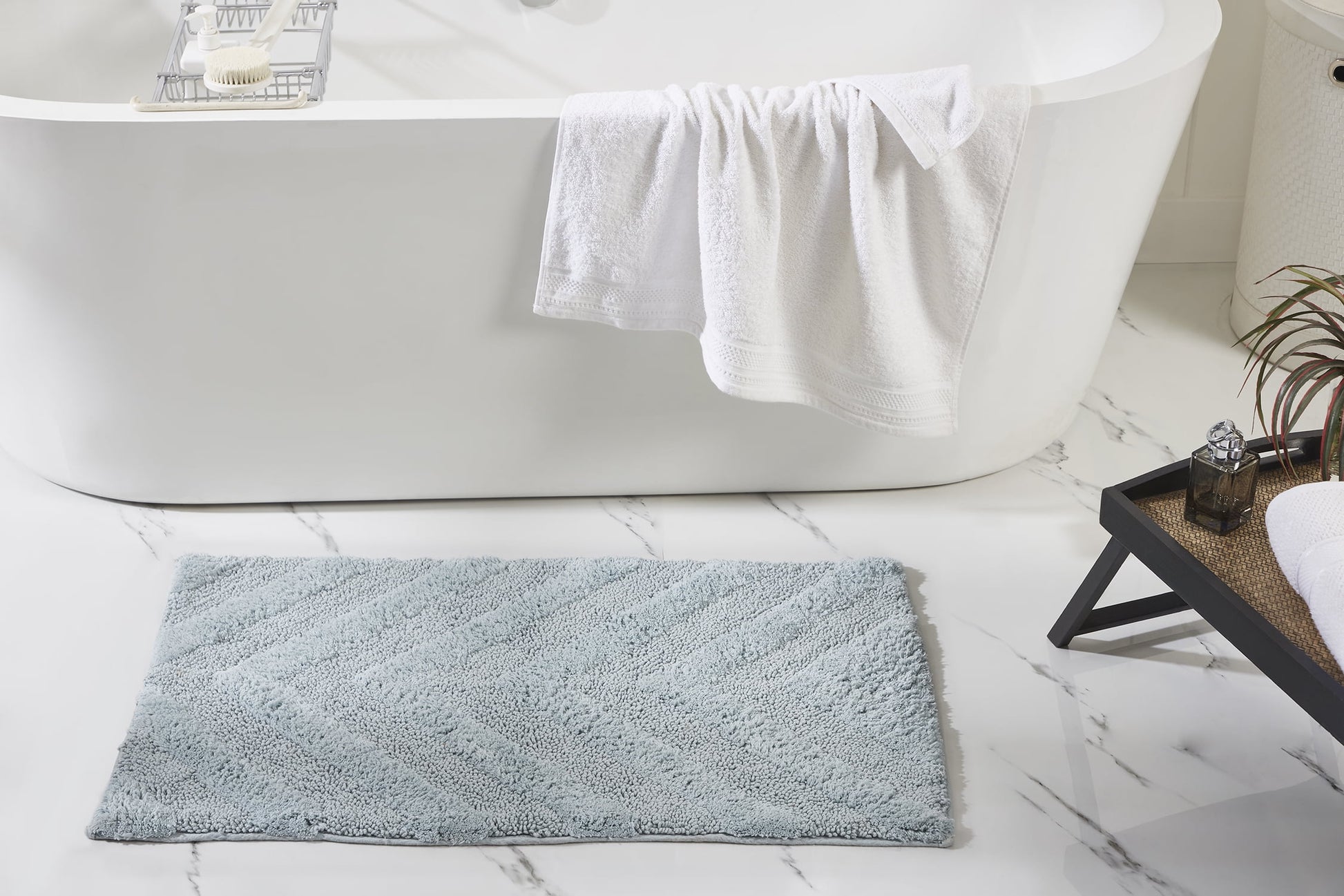Better Trends 2 Piece Bathroom Rug Set 100% Cotton Extra Soft Tufted Bath Rug Water Absorbent Non-Slip Bath Mat Machine Washable (Blue) Hugo Collection
