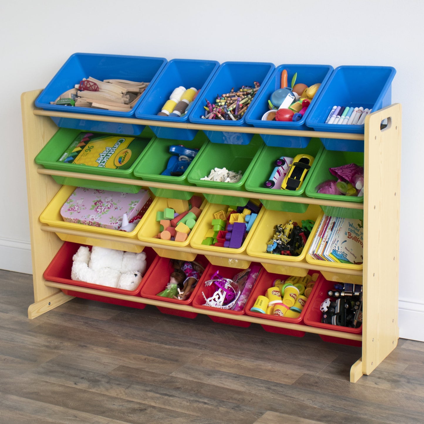 Humble Crew  XL  Kids Toy Storage Organizer with 20 Plastic Storage Bins, Natural/White