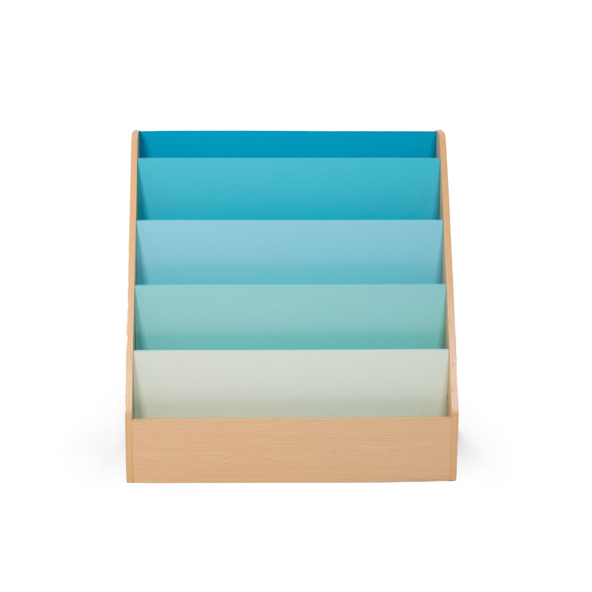 Humble Crew Skylar Kid's Wooden Bookcase Storage Rack with 5 Tiers, Natural/Aqua