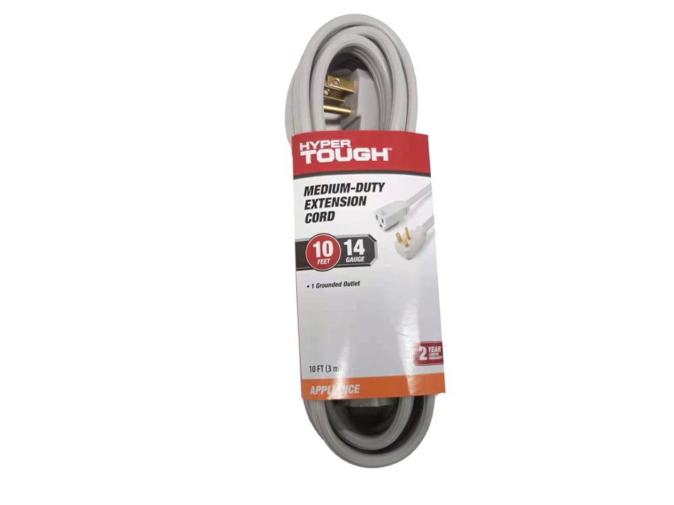 Hyper Tough 10ft 14AWG 3-Prong Gray Indoor Air Conditioner Extension Cord 15 Amps